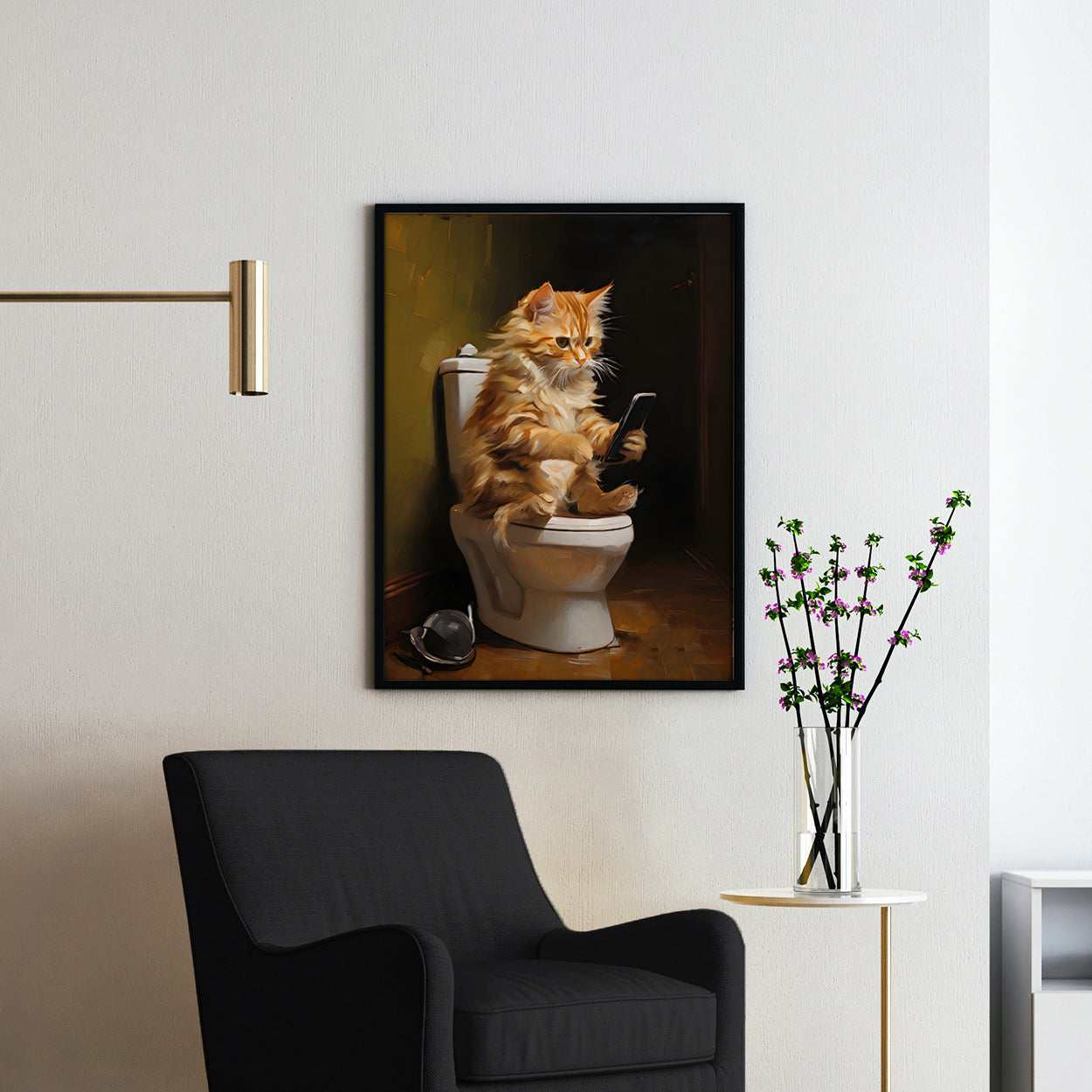Kitten Cat On The Phone On The Toilet
