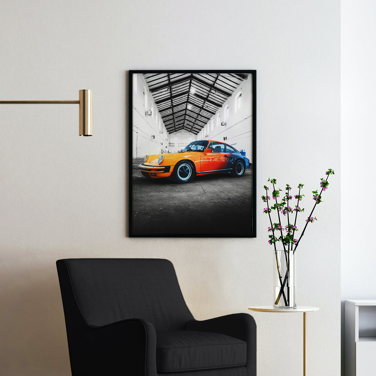 Vintage Orange Porsche 911 on Black & White