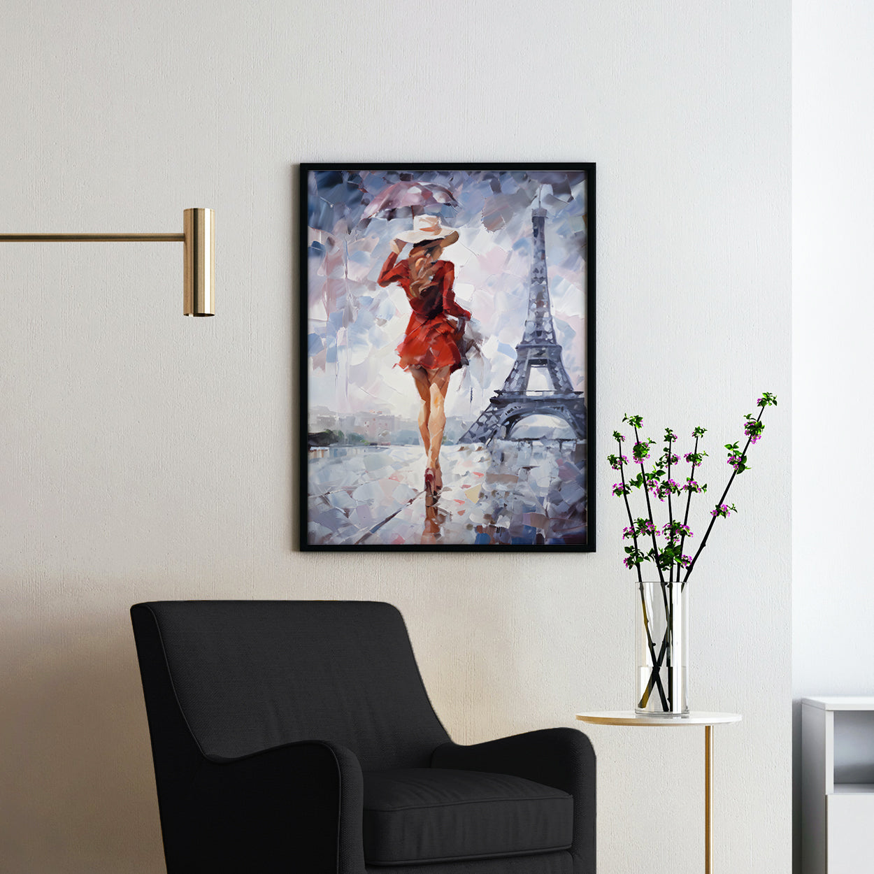 Girl In Red Dress by Eiffel Tower, Paris
