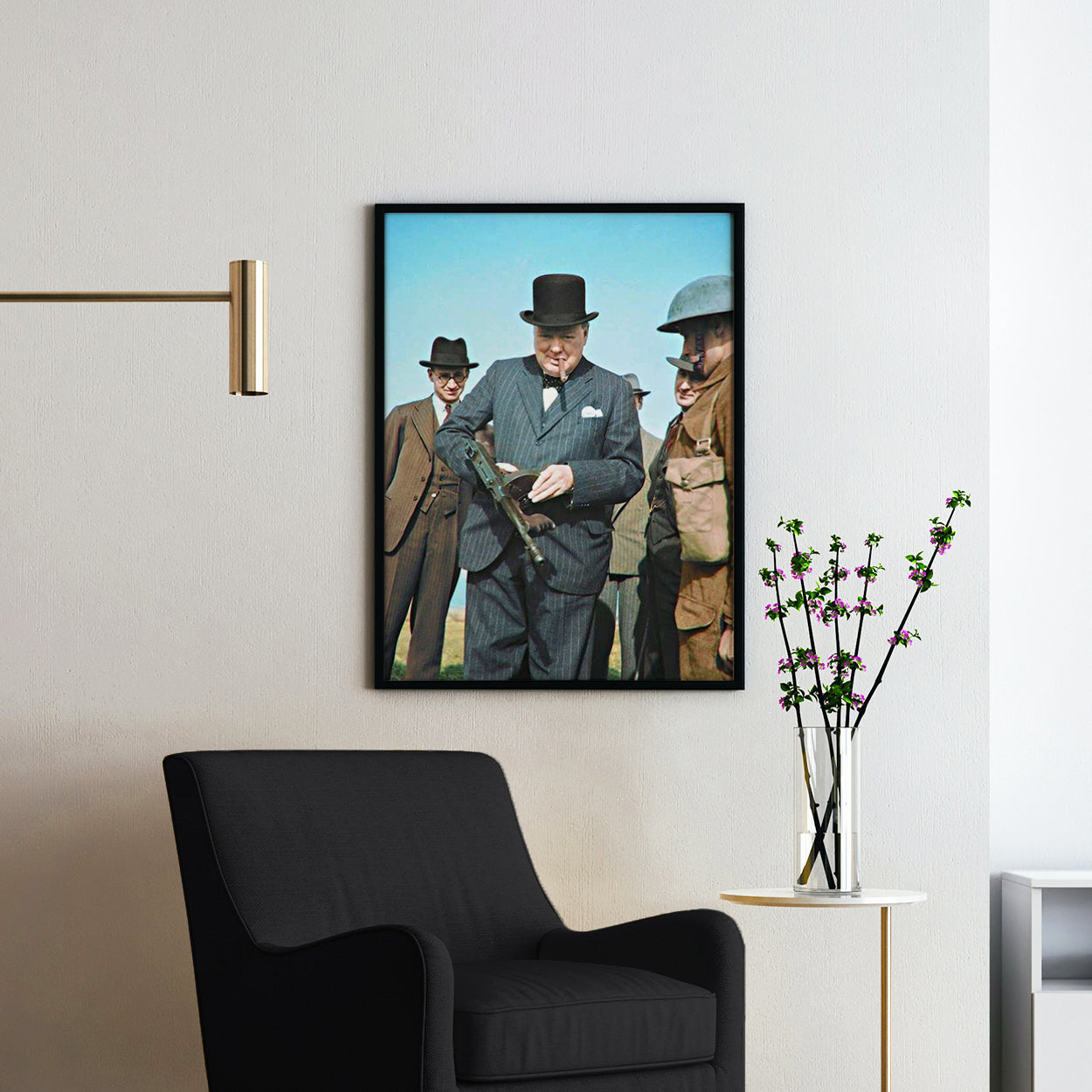 Winston Churchill With Tommy Gun
