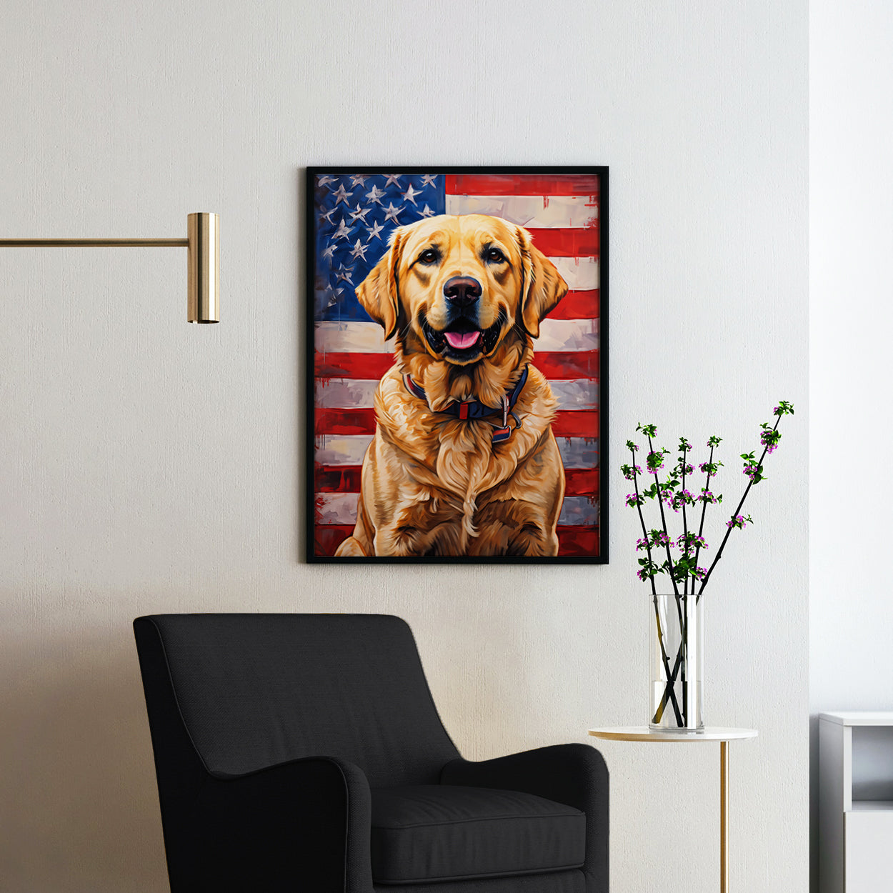 Yellow Labrador With USA Flag