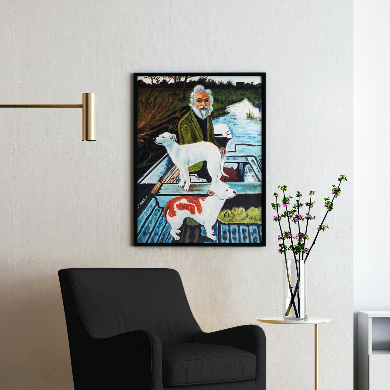 Goodfellas Old Man In Boat With Dogs Painting