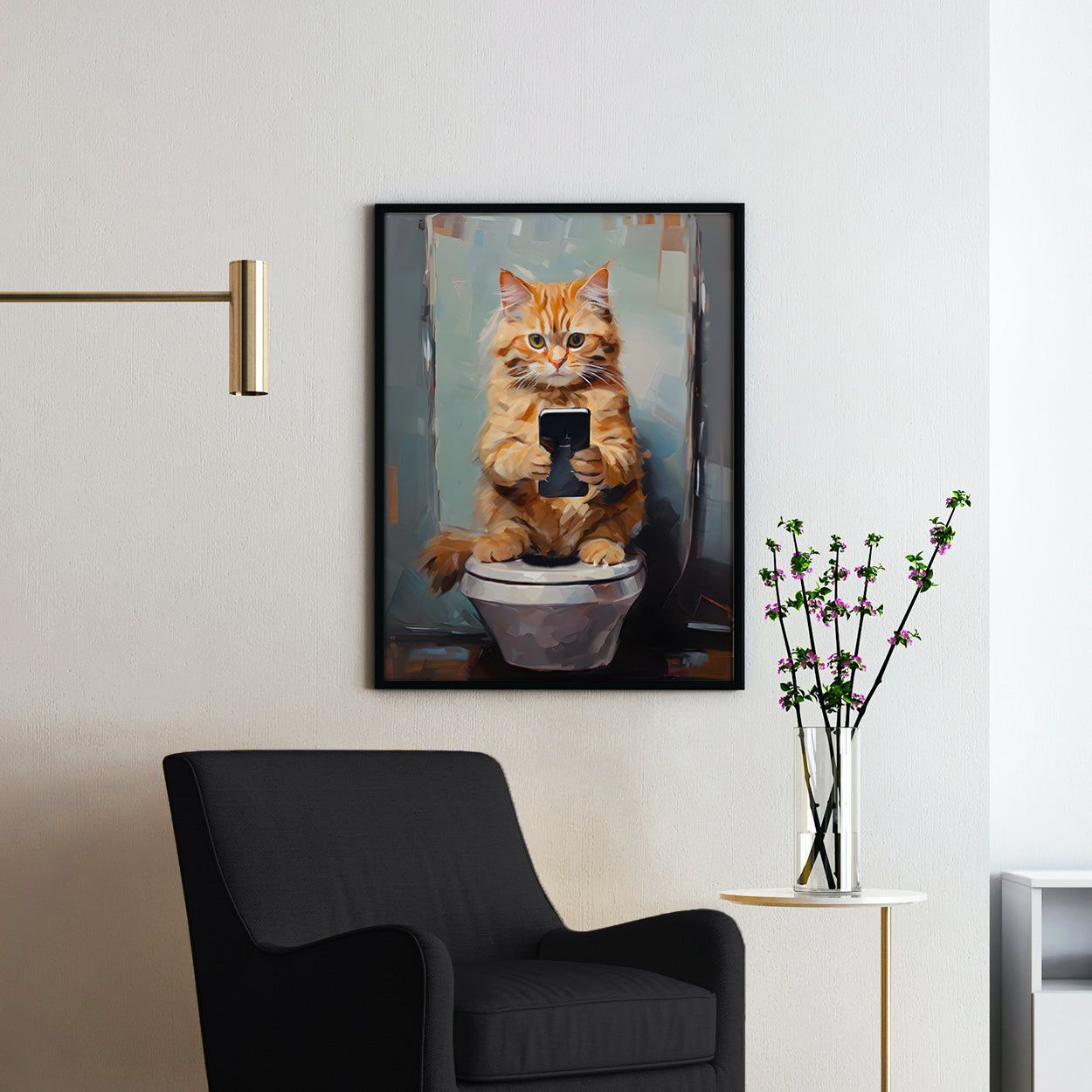 Cat On The Phone On The Toilet