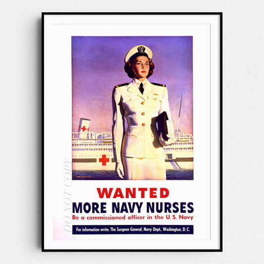WW2 Vintage Women Recruiting Poster - Wanted More Navy Nurses