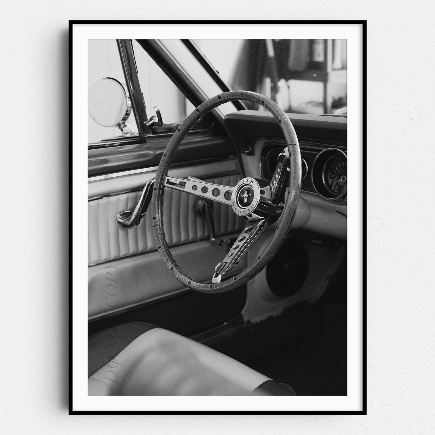 Vintage Ford Mustang Interior in Black & White