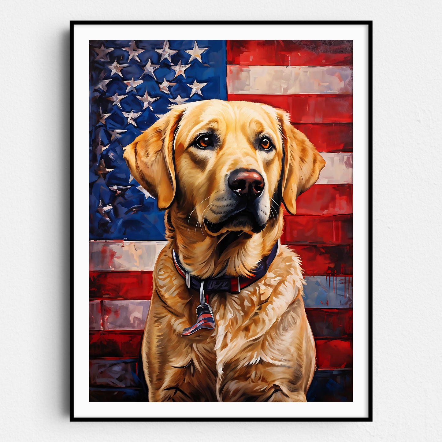 Yellow Labrador With American Flag