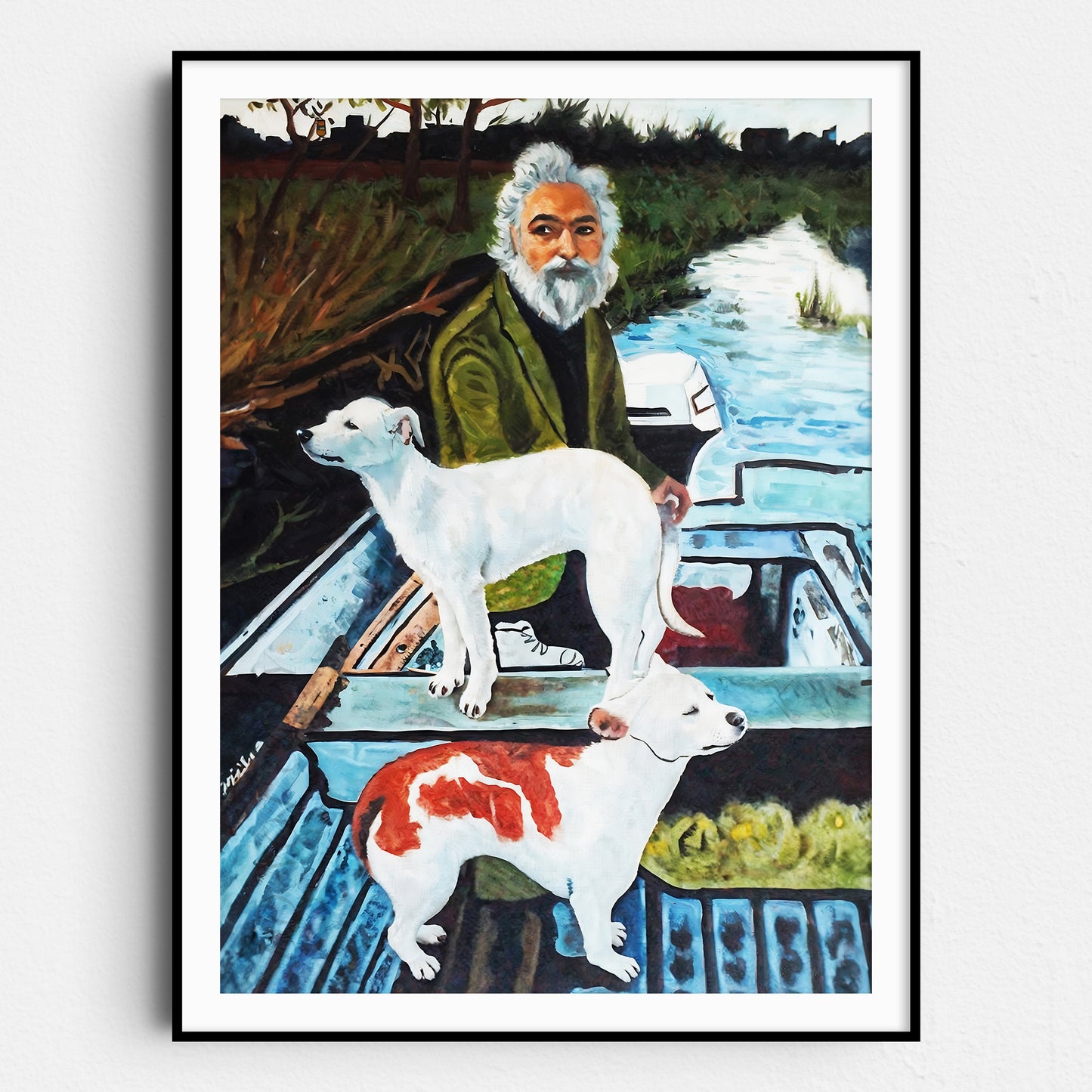 Goodfellas Old Man In Boat With Dogs Painting