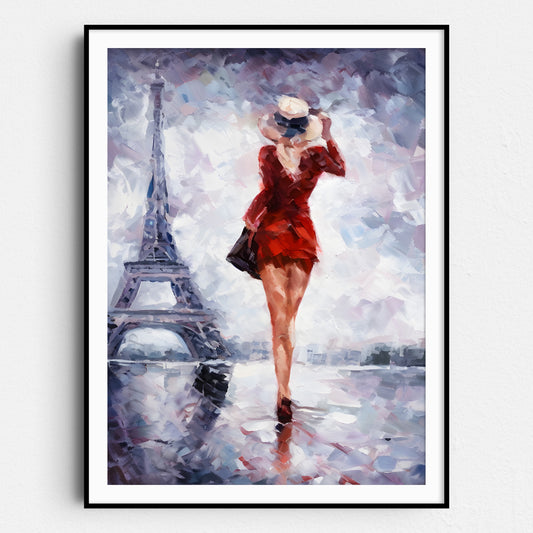 Girl In Red Dress by Eiffel Tower
