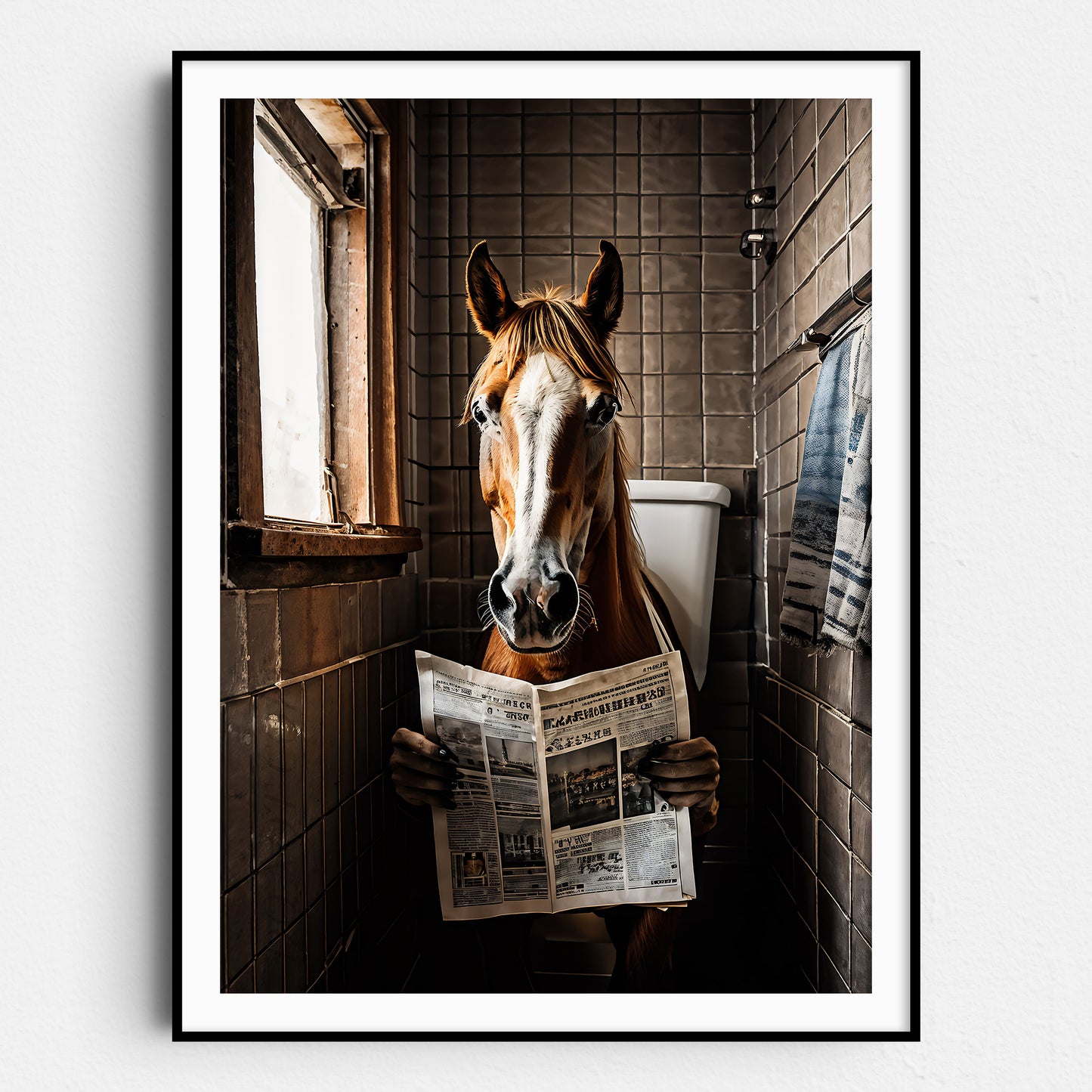 Horse Reading Newspaper On Toilet