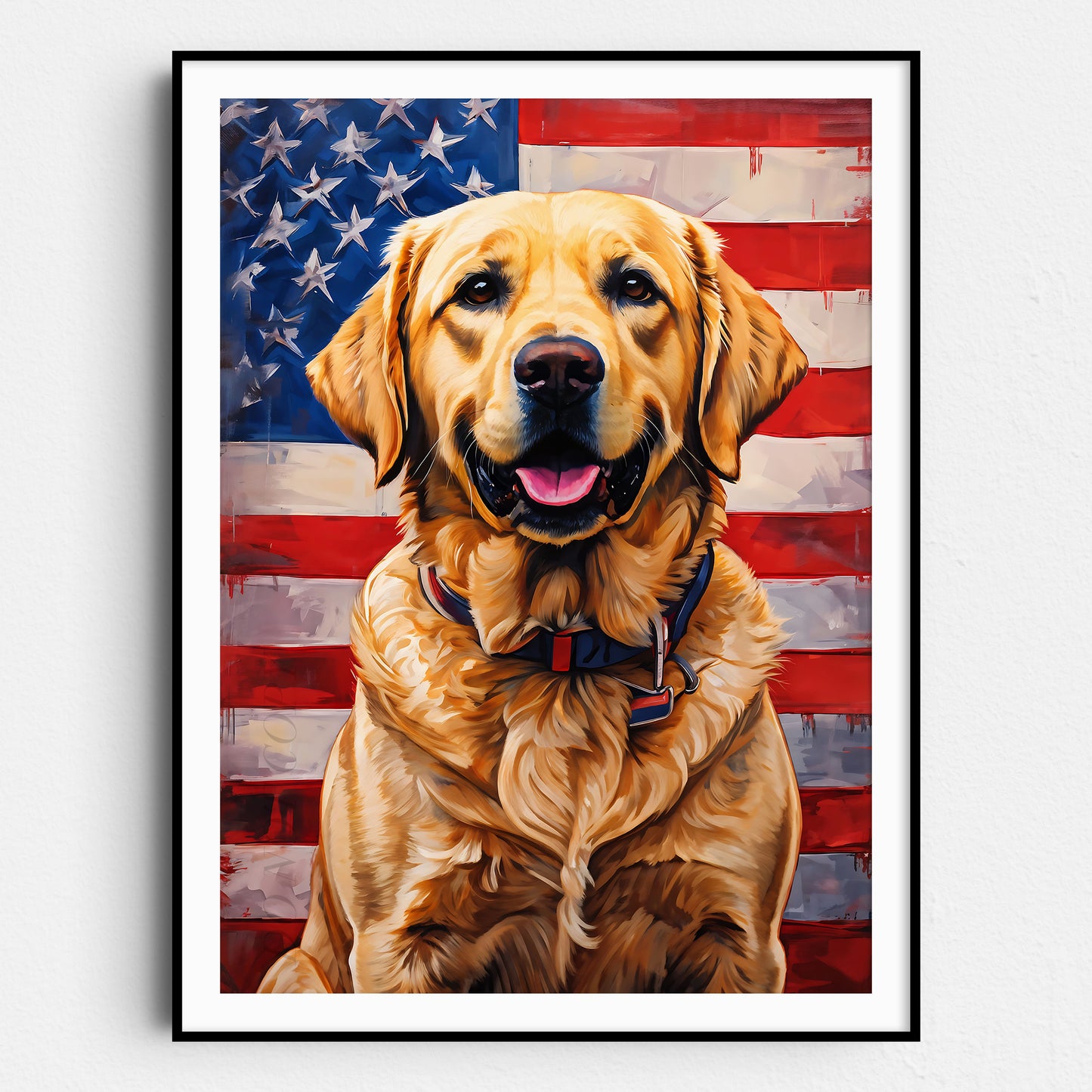 Yellow Labrador With USA Flag
