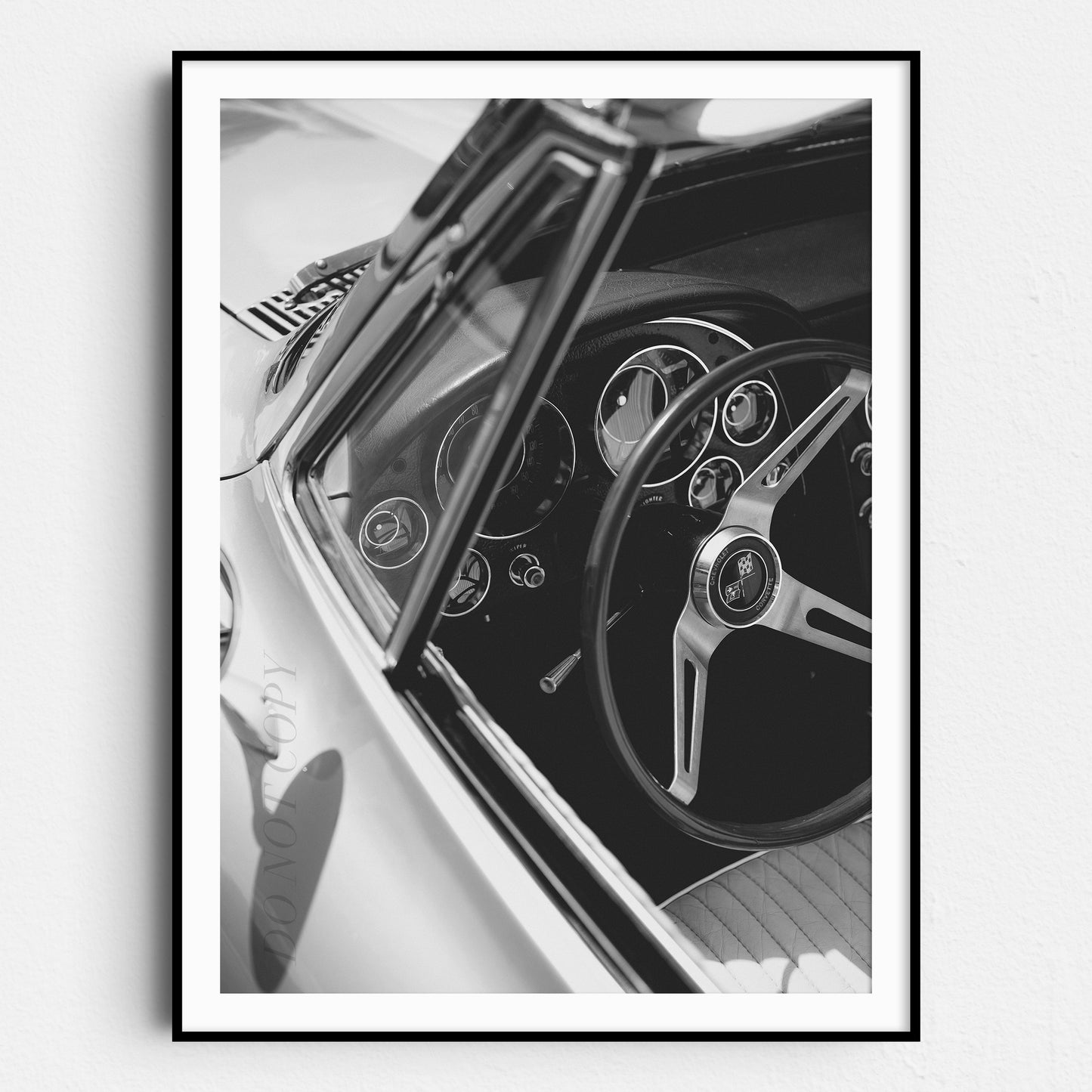 Vintage Corvette Interior in Black & White