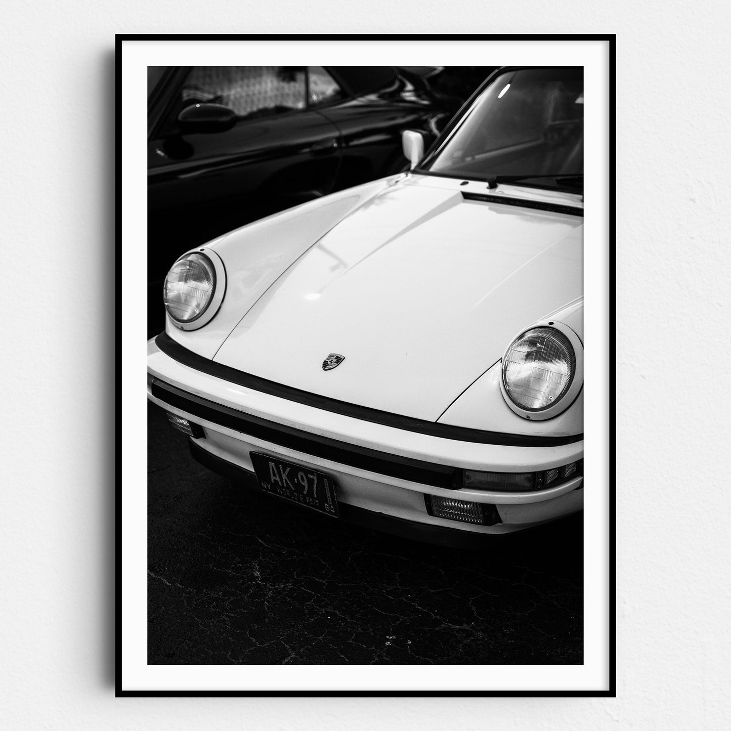 Vintage White Porsche 911 Lights in Black & White