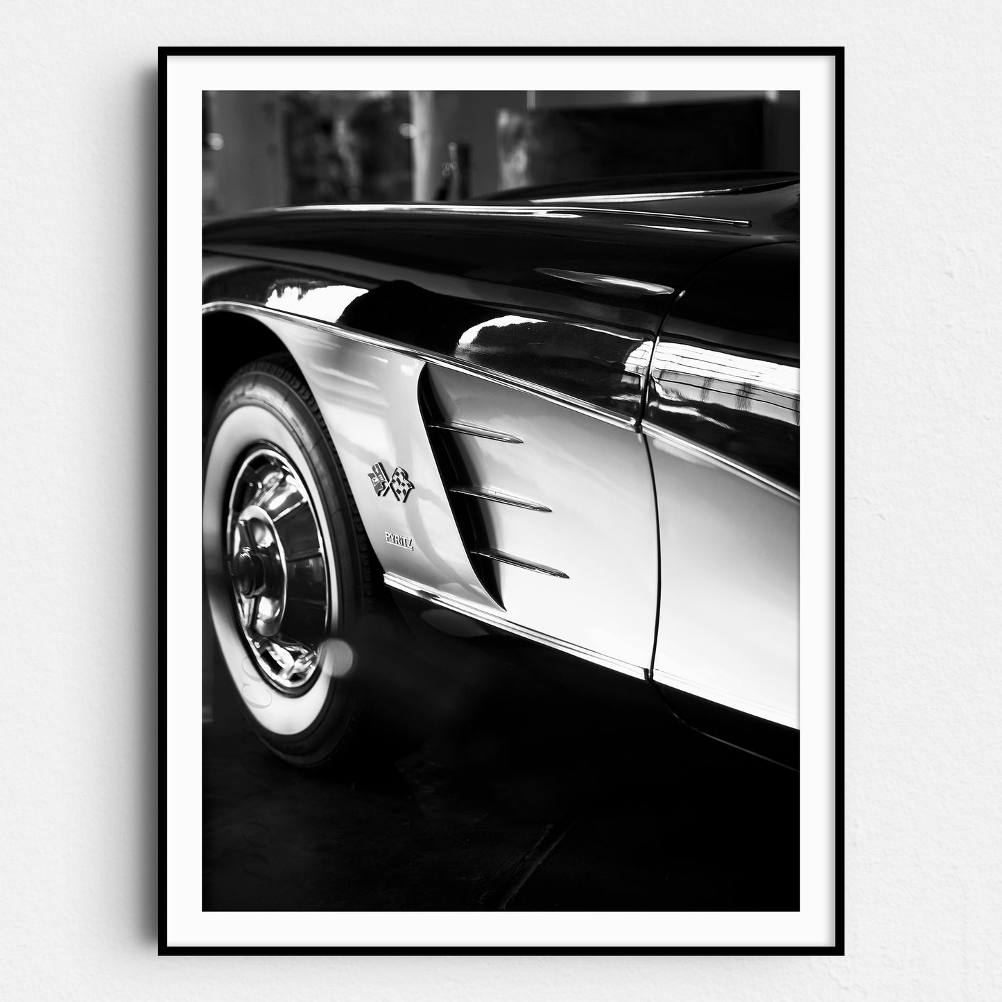 Vintage Corvette Side View in Black & White