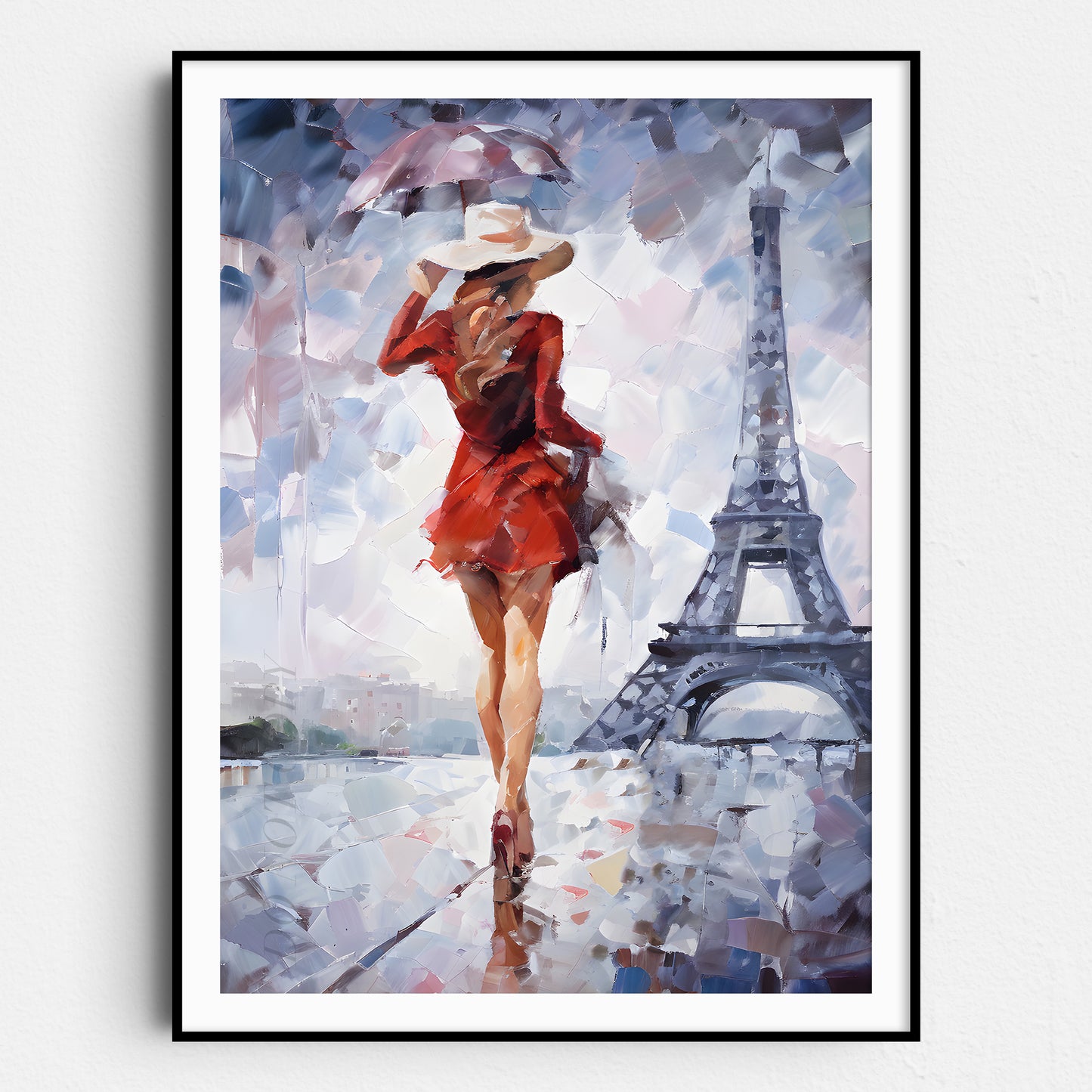 Girl In Red Dress by Eiffel Tower, Paris