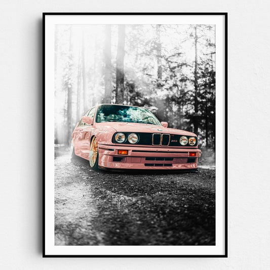 Vintage Pink BMW on Black & White