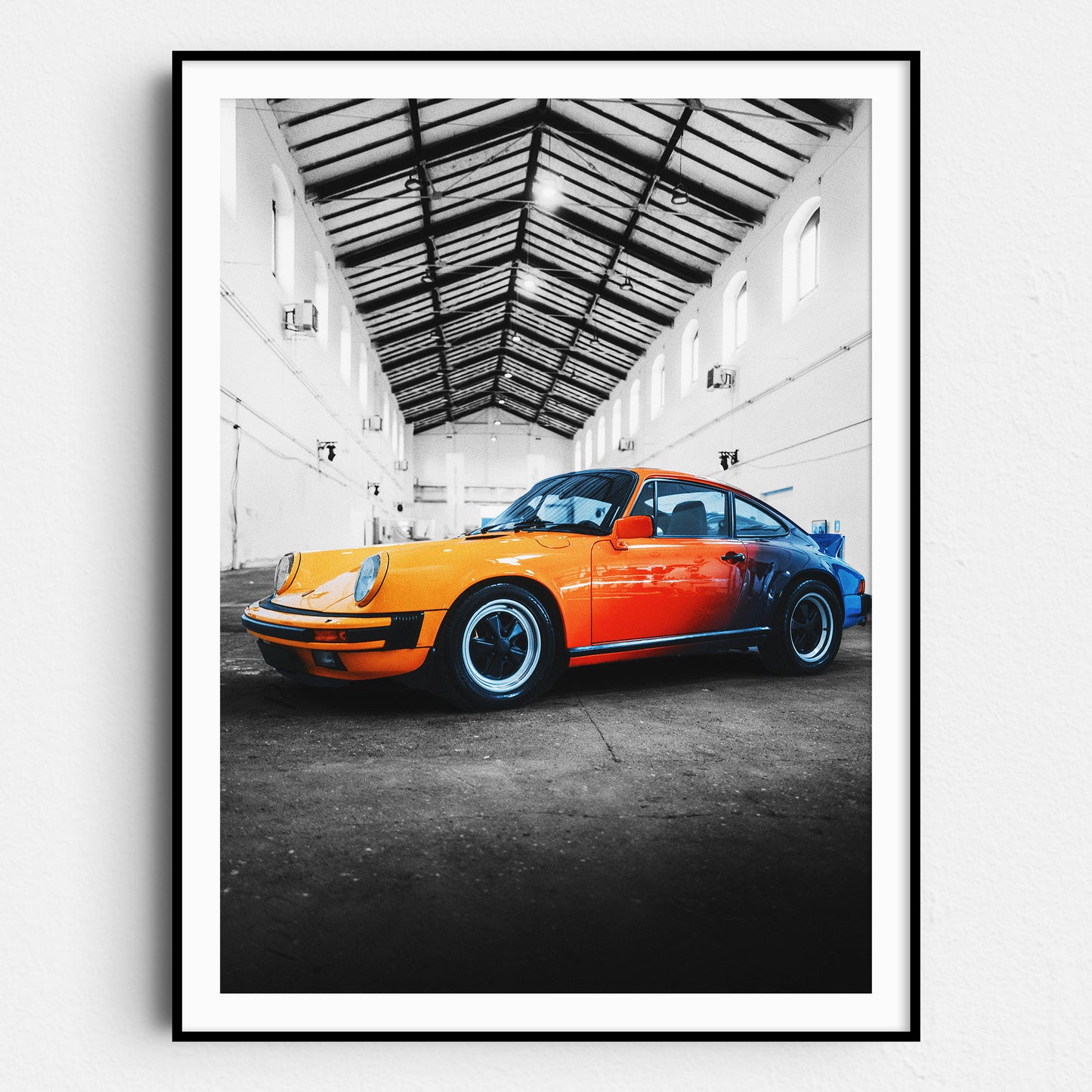 Vintage Orange Porsche 911 on Black & White
