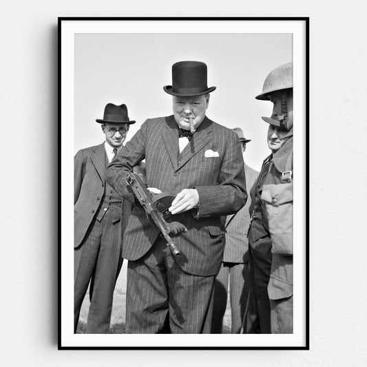 Winston Churchill With Tommy Machine Gun