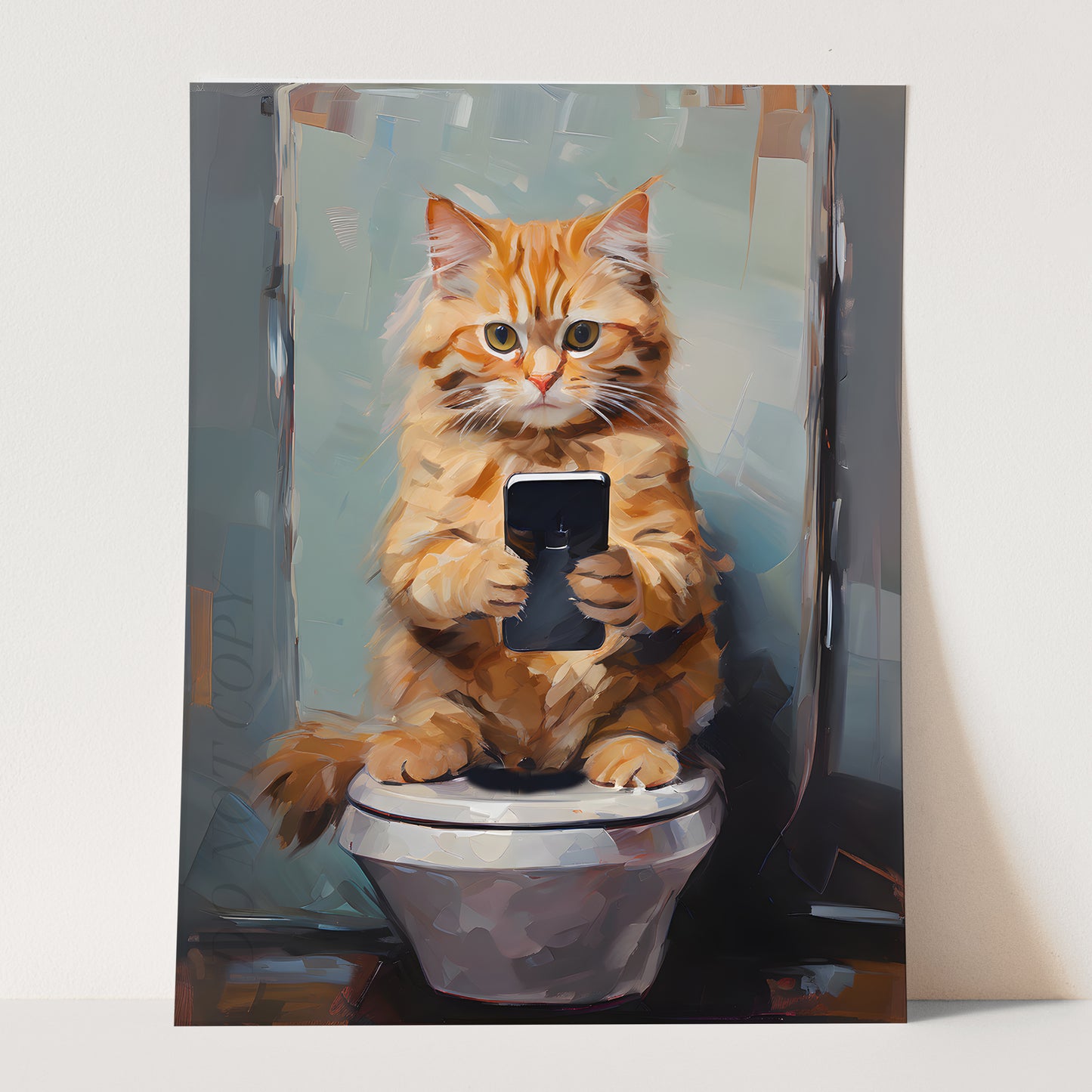 Cat On The Phone On The Toilet