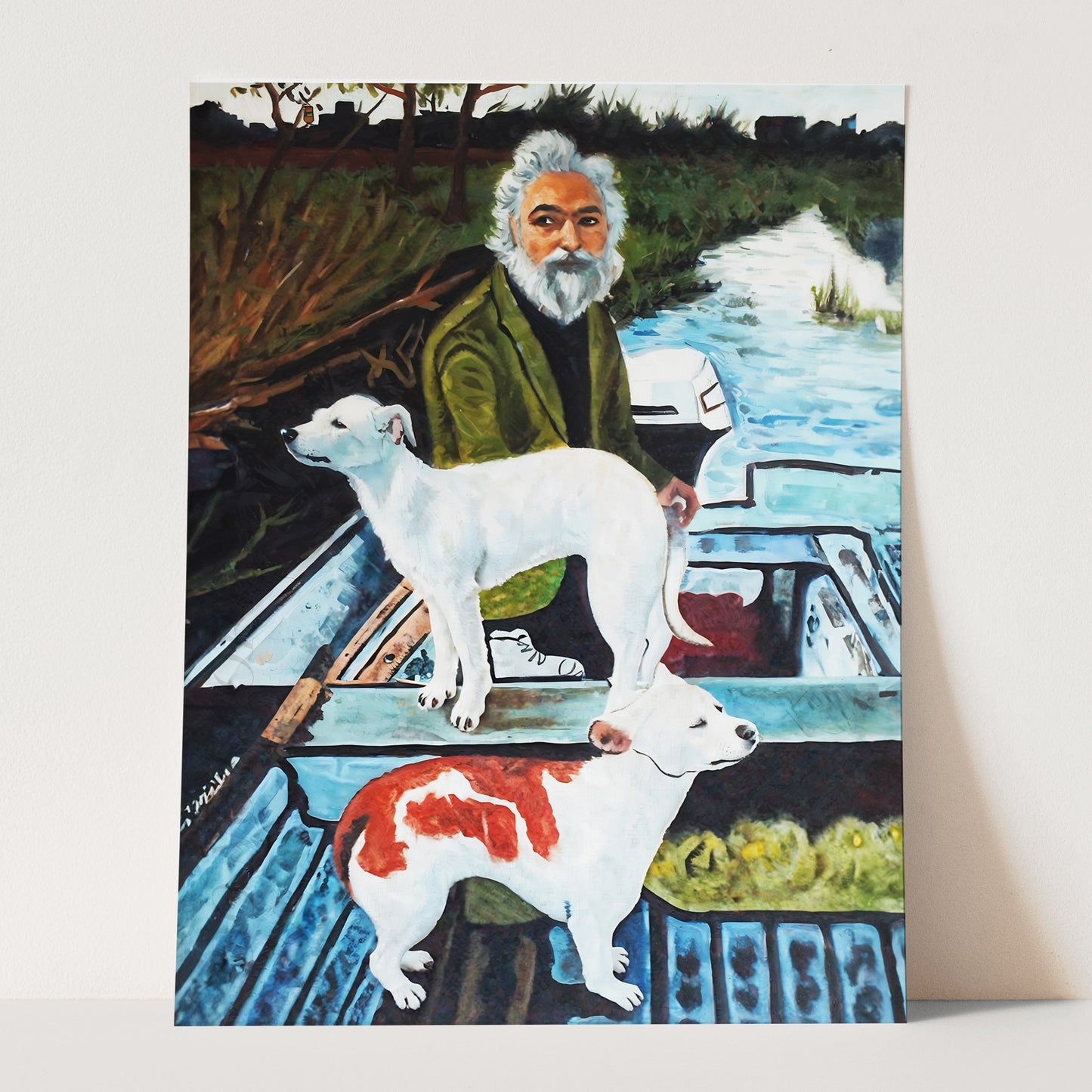 Goodfellas Old Man In Boat With Dogs Painting