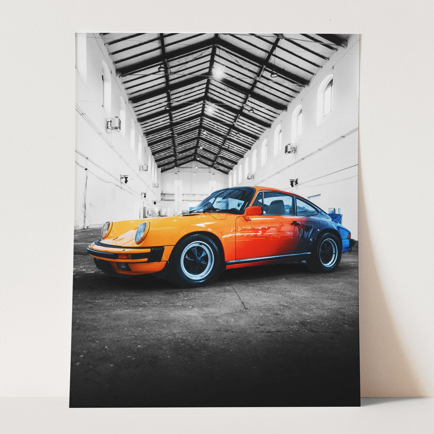 Vintage Orange Porsche 911 on Black & White