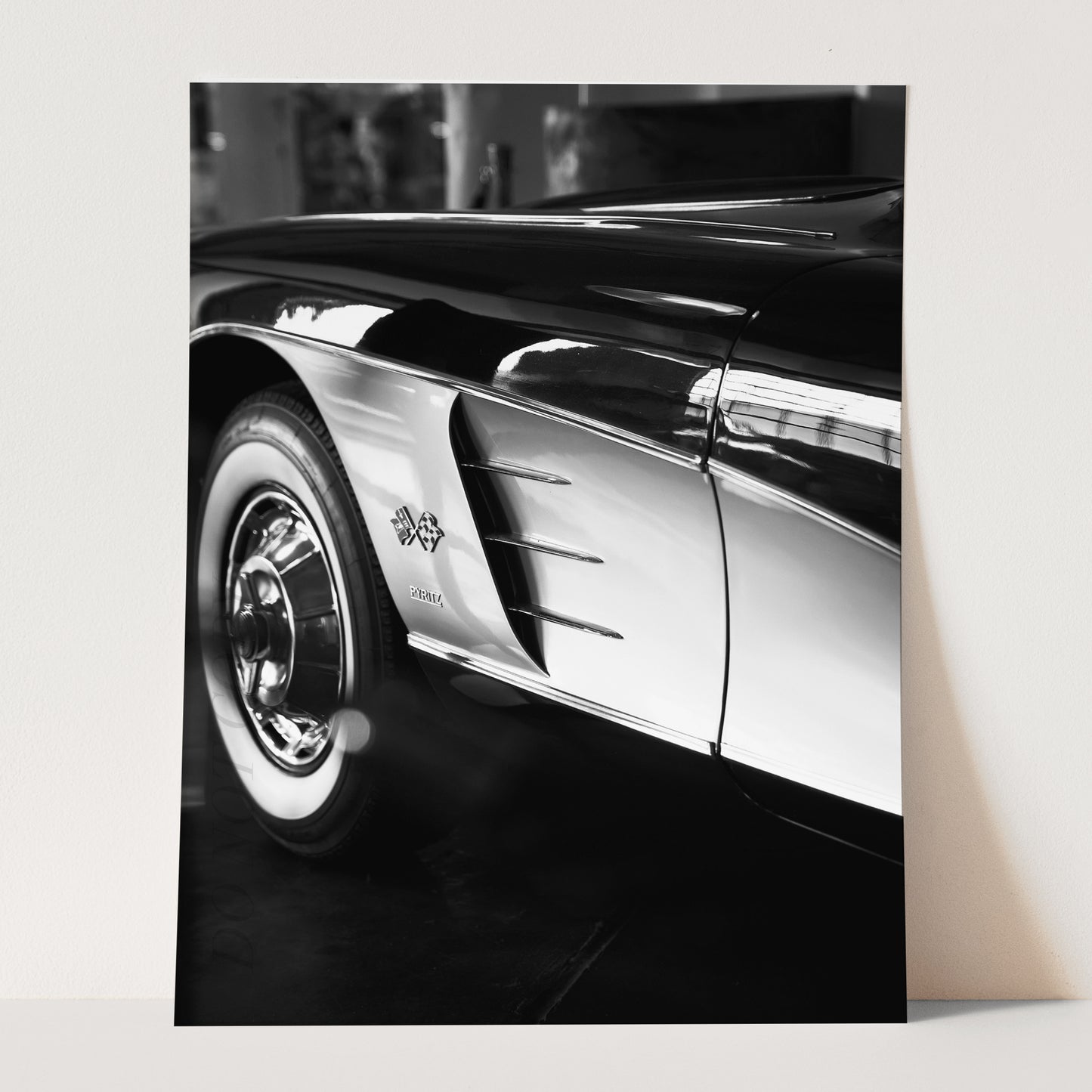 Vintage Corvette Side View in Black & White