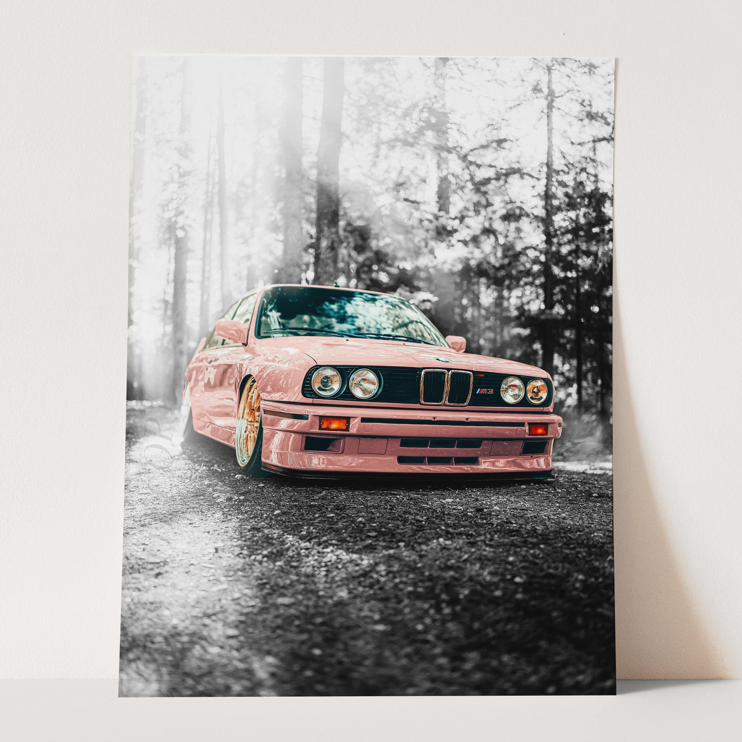 Vintage Pink BMW on Black & White