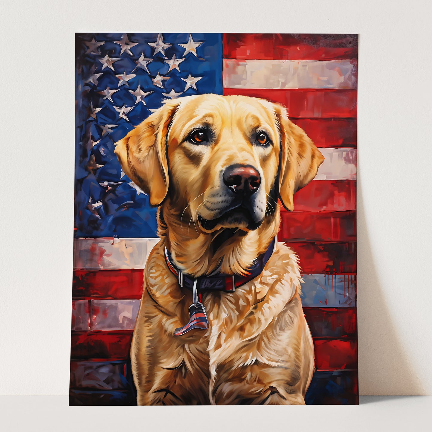 Yellow Labrador With American Flag