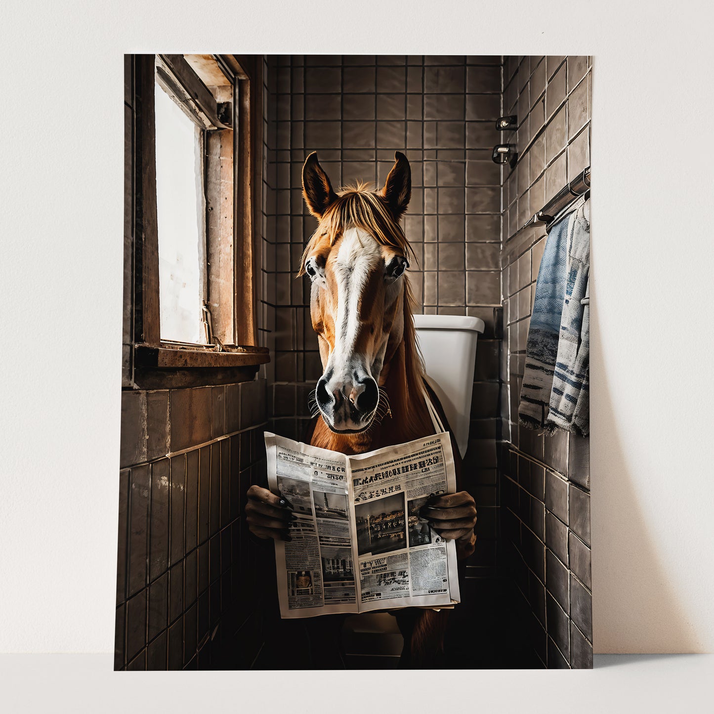 Horse Reading Newspaper On Toilet