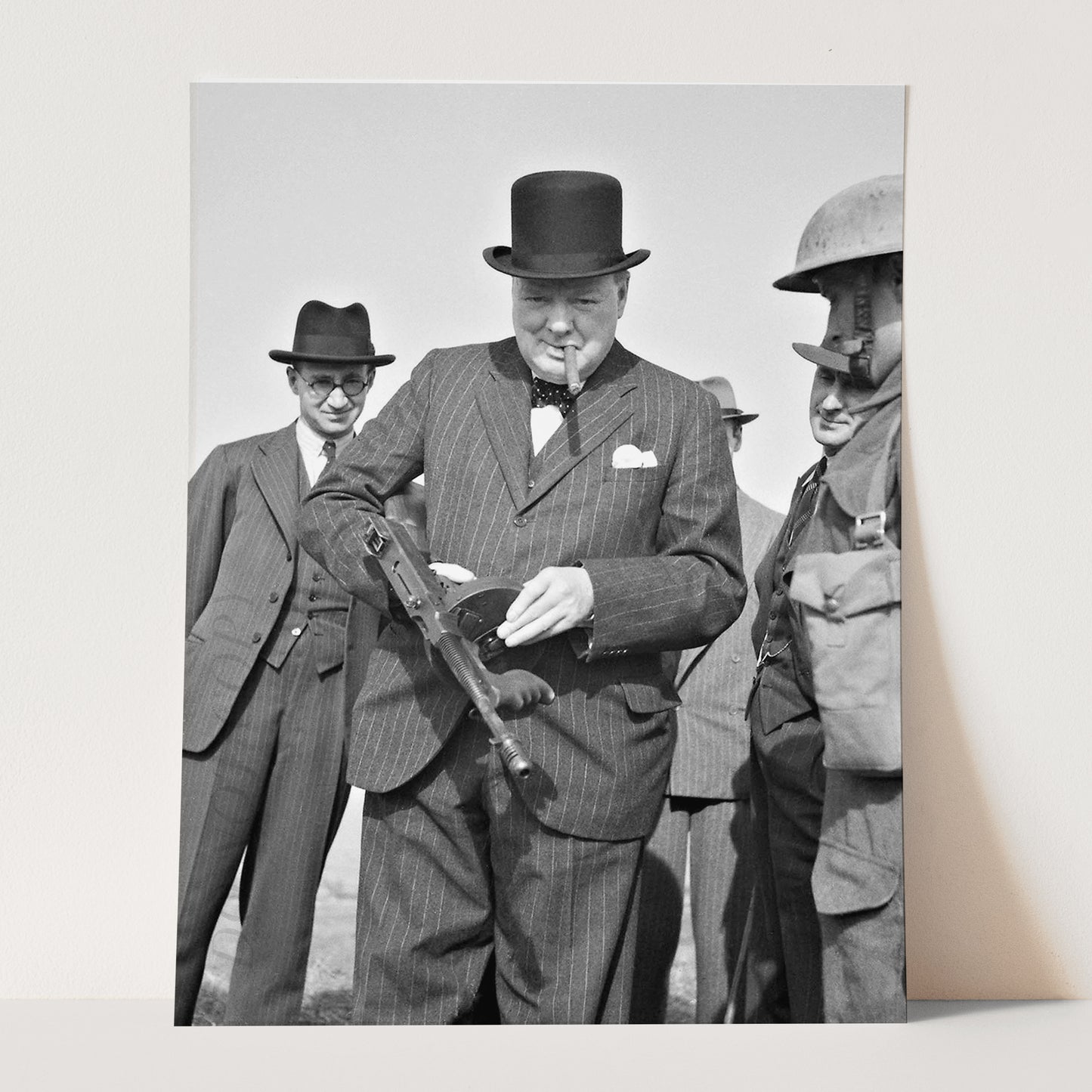 Winston Churchill With Tommy Machine Gun
