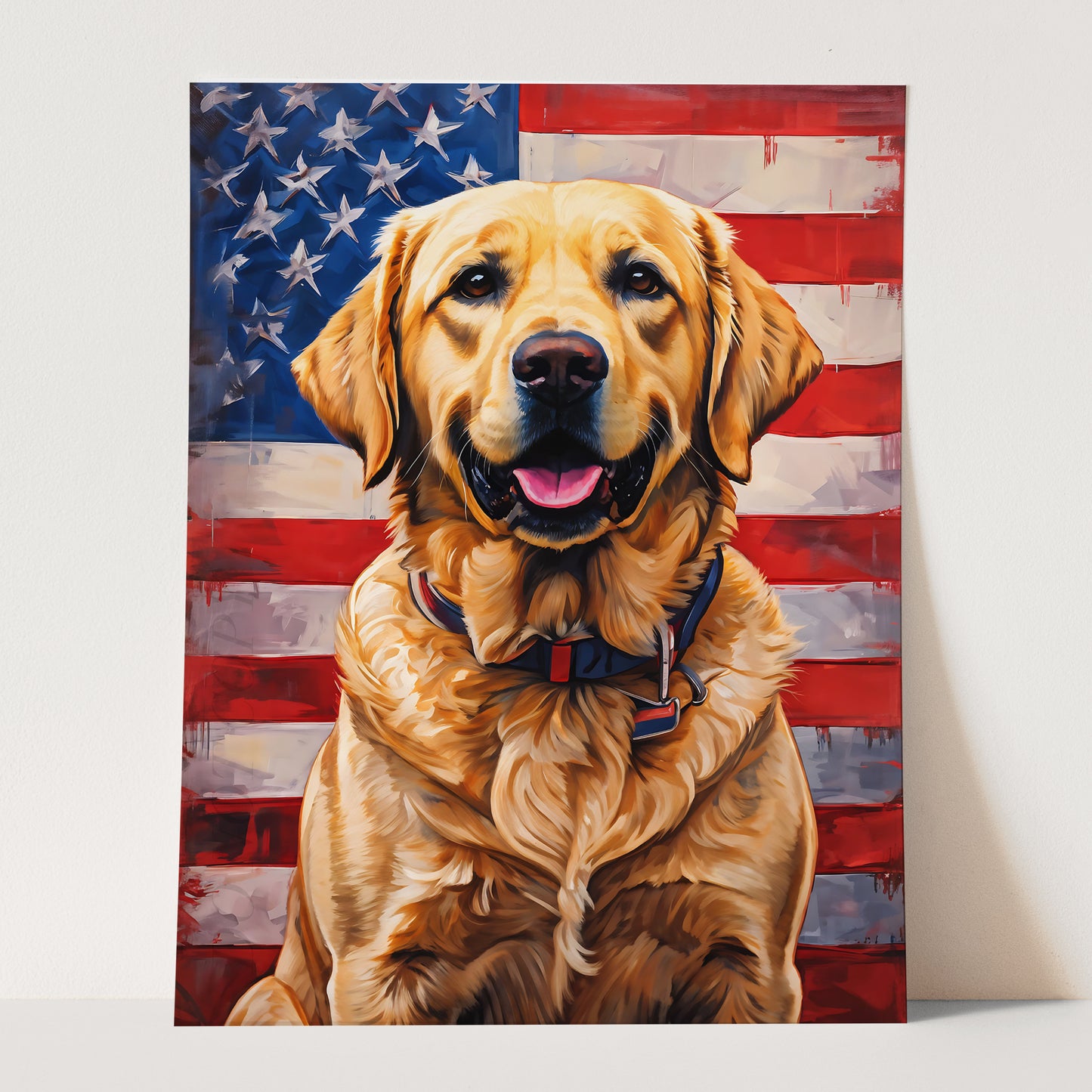 Yellow Labrador With USA Flag