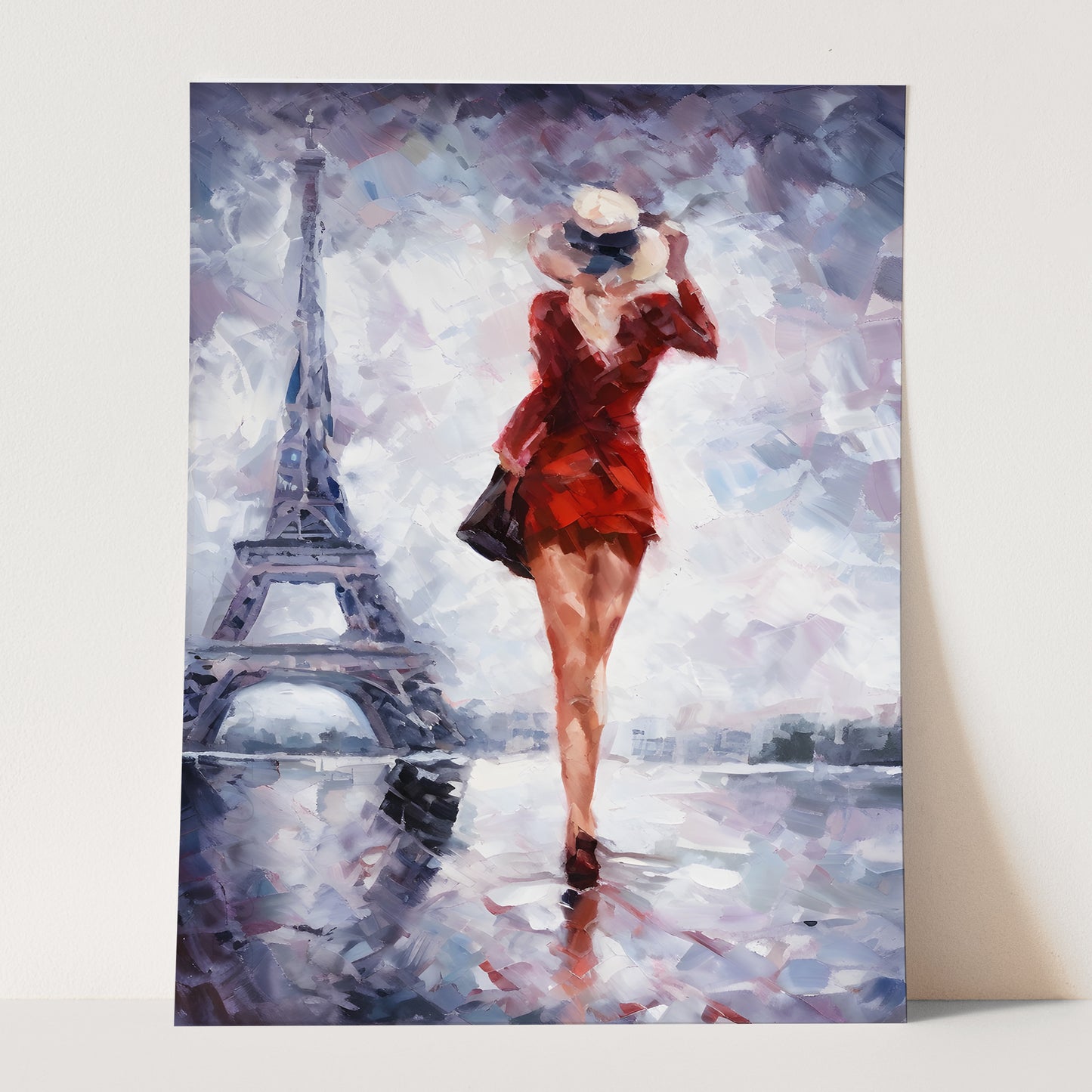 Girl In Red Dress by Eiffel Tower