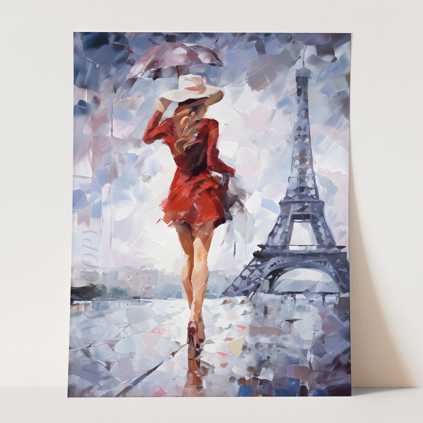 Girl In Red Dress by Eiffel Tower, Paris