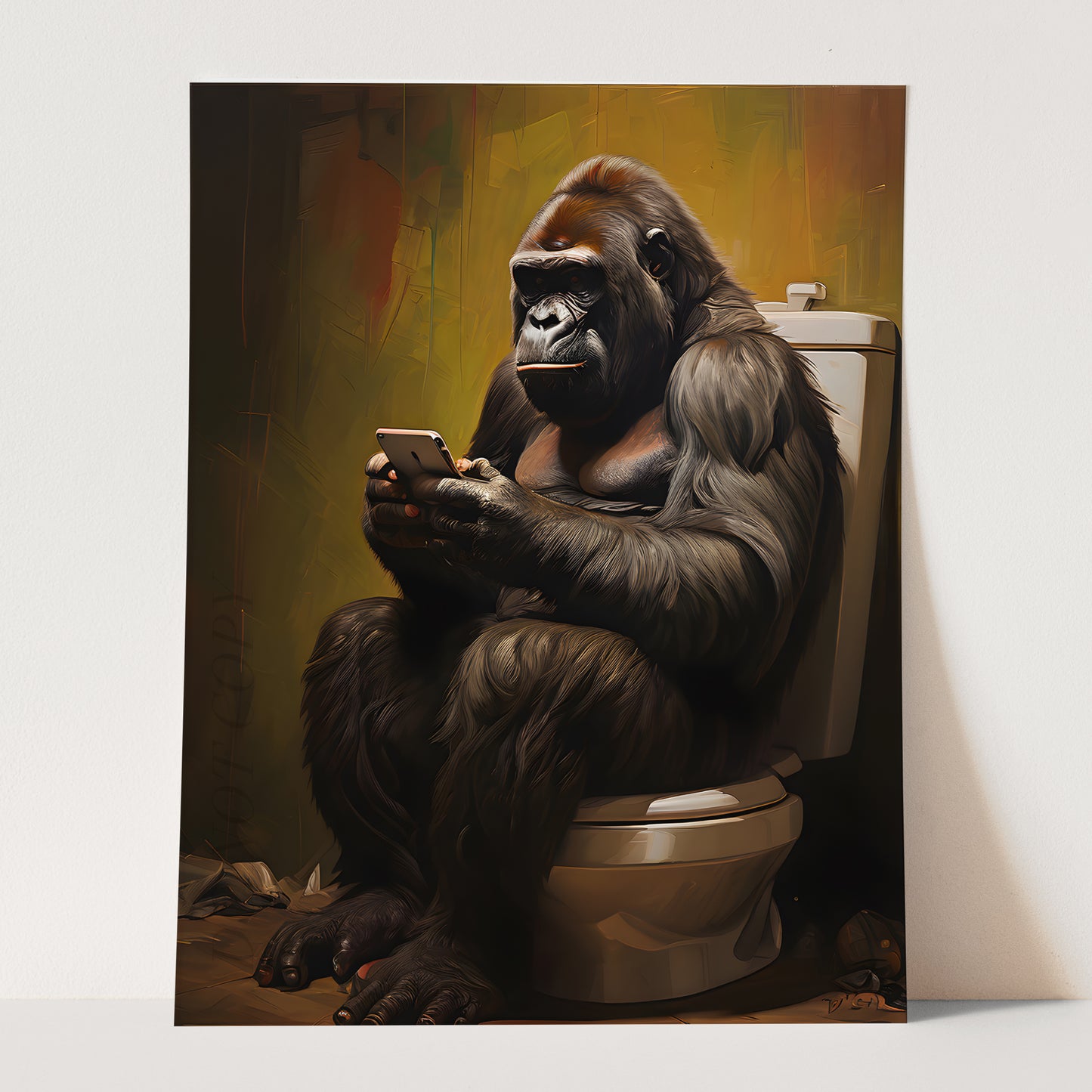 Gorilla On The Phone On The Toilet