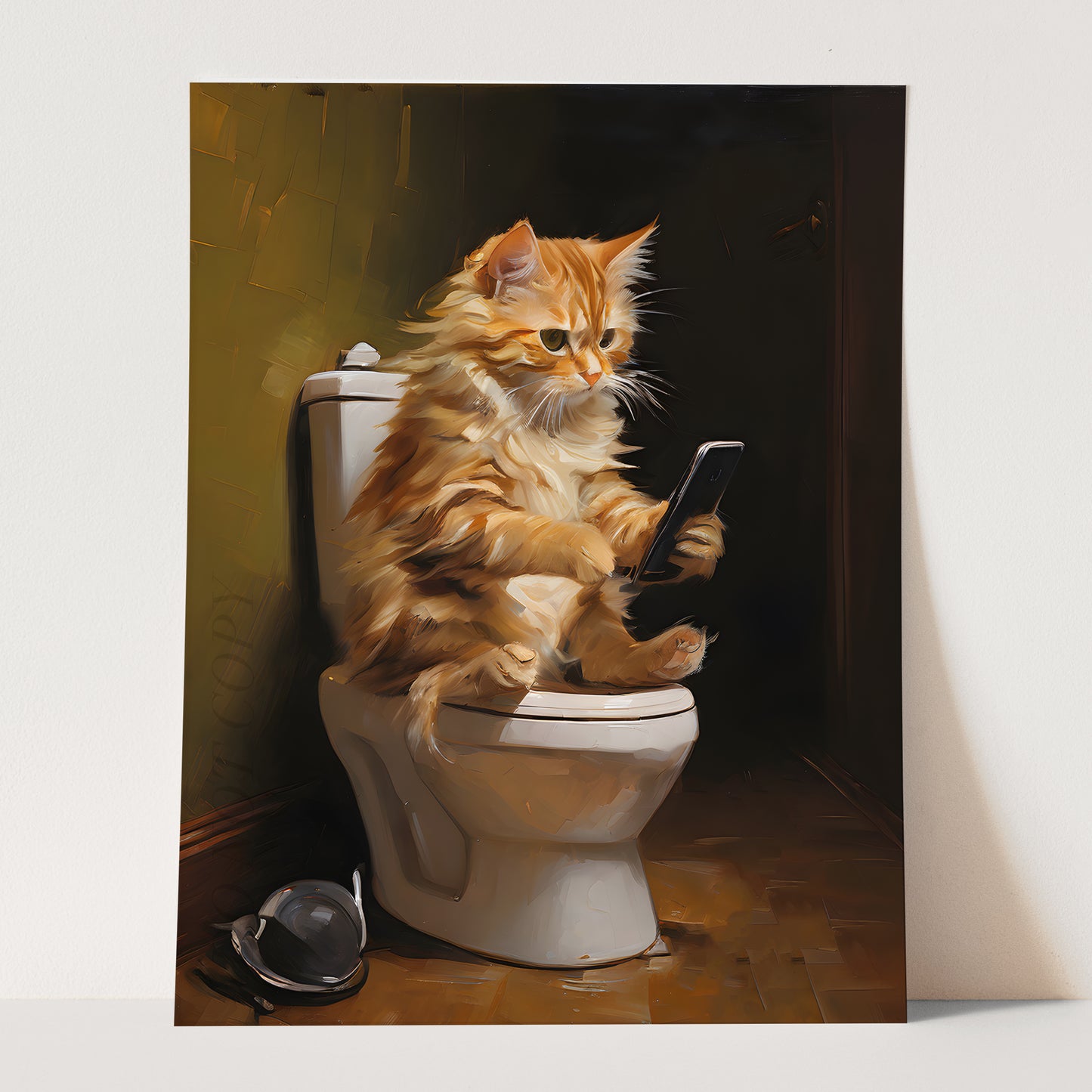 Kitten Cat On The Phone On The Toilet