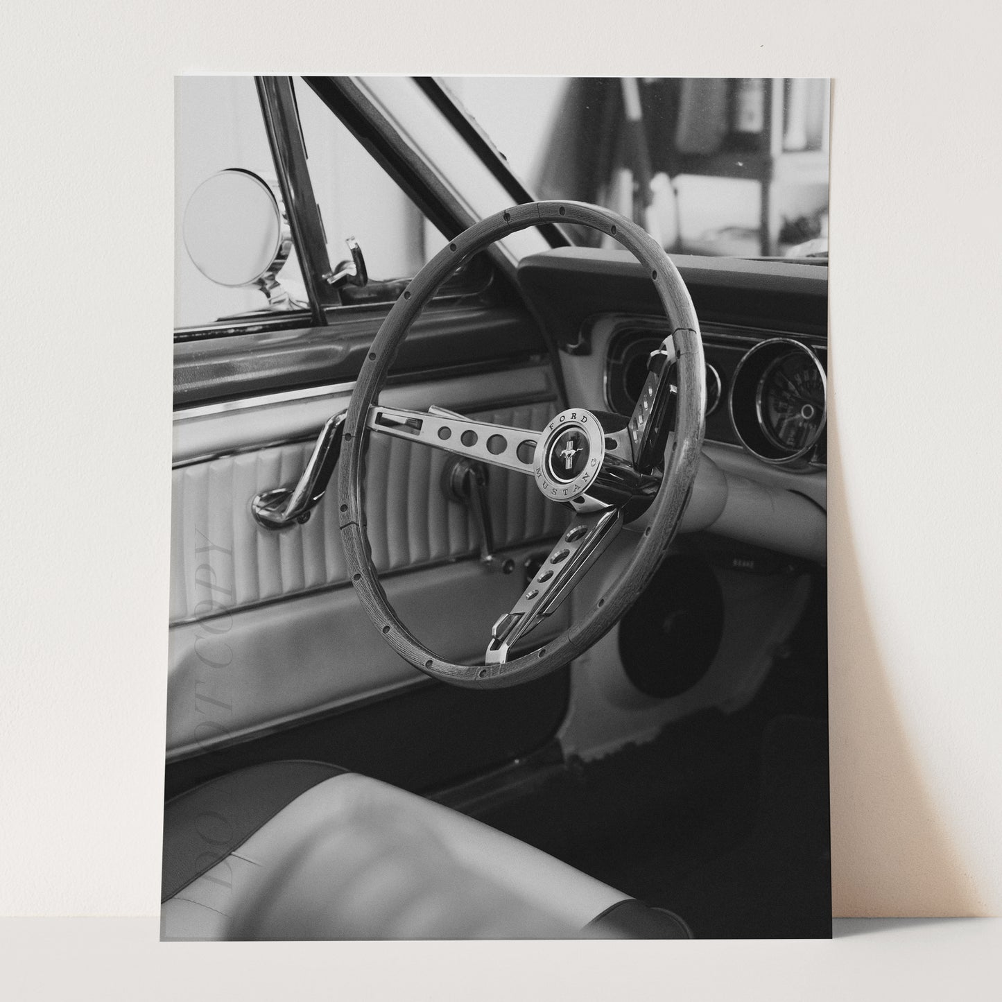 Vintage Ford Mustang Interior in Black & White