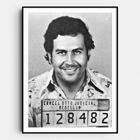Pablo Escobar Prison Mug Shot Black & White
