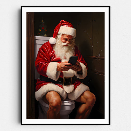 Santa Claus on His Phone on the Toilet