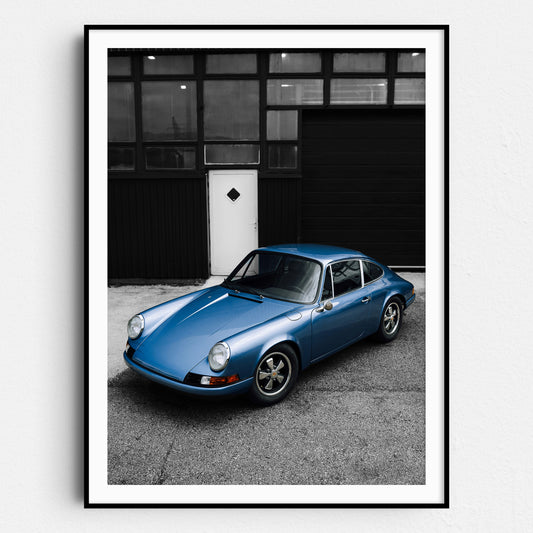 Old Blue Porsche 911 on Black & White
