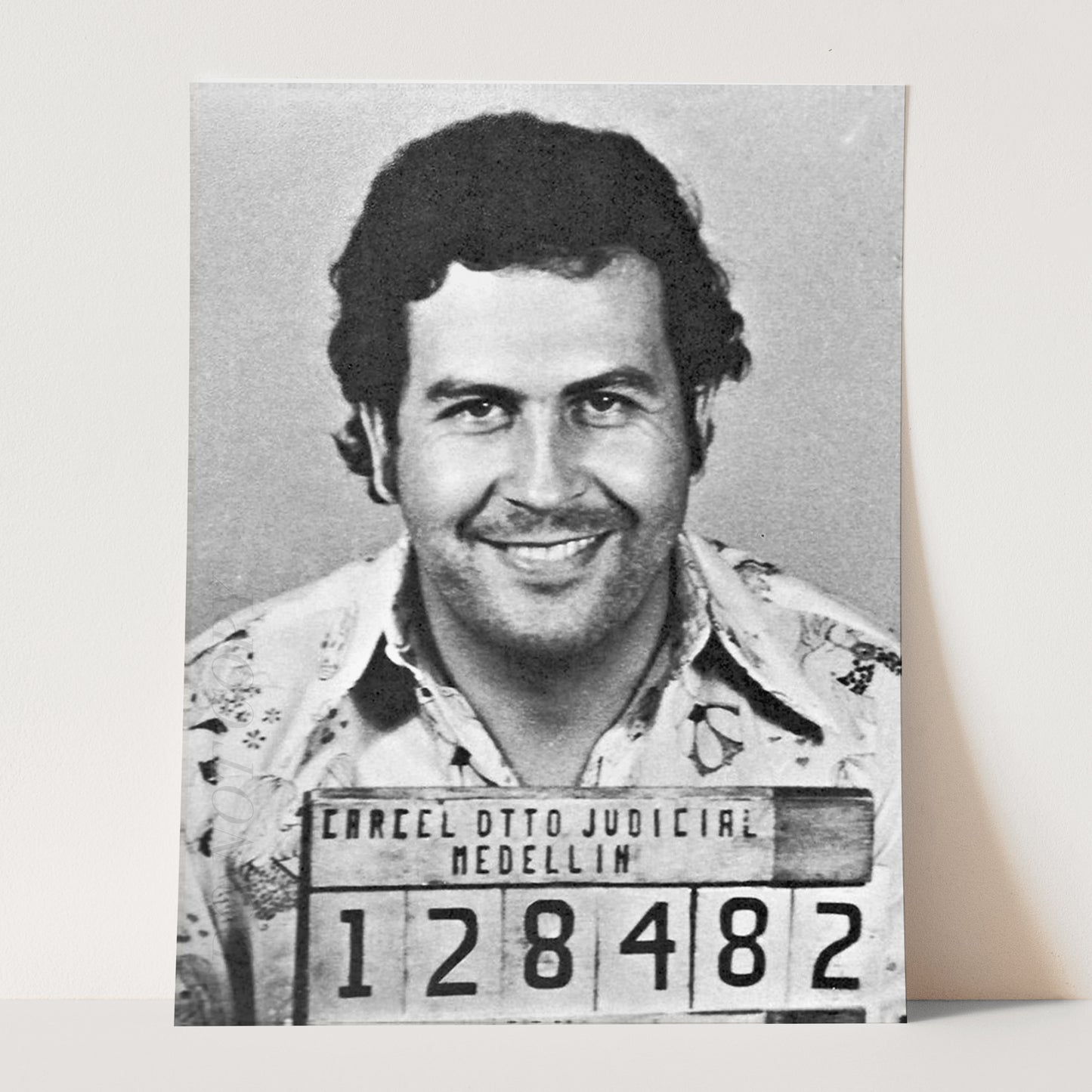 Pablo Escobar Prison Mug Shot Black & White
