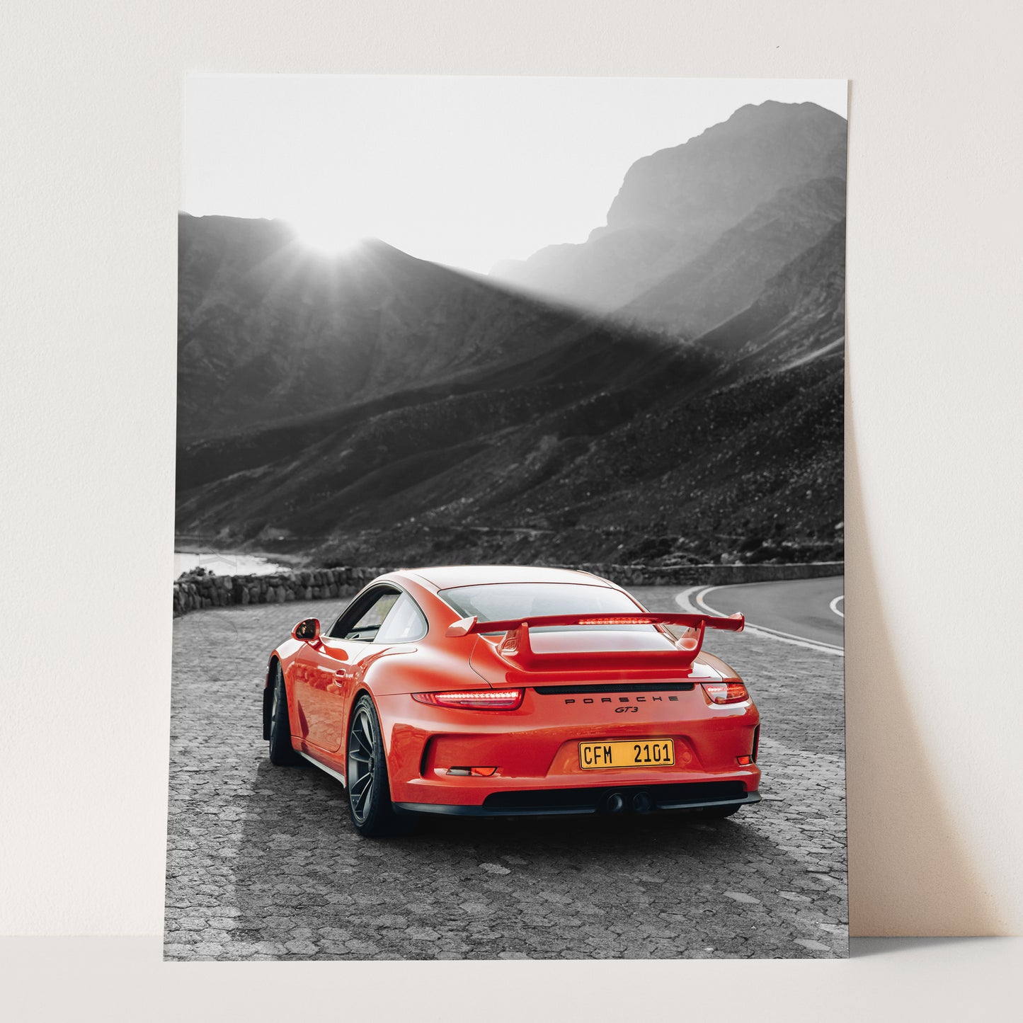 Red Porsche GT3 Landscape Black & White