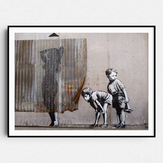 Banksy Shower Woman Peeping Boys