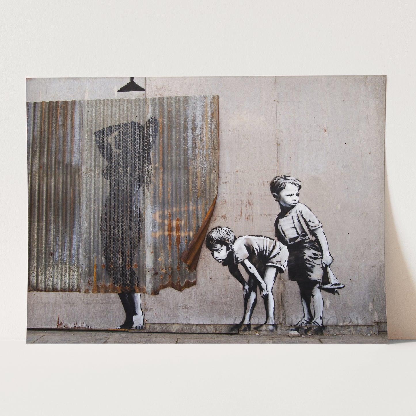 Banksy Shower Woman Peeping Boys