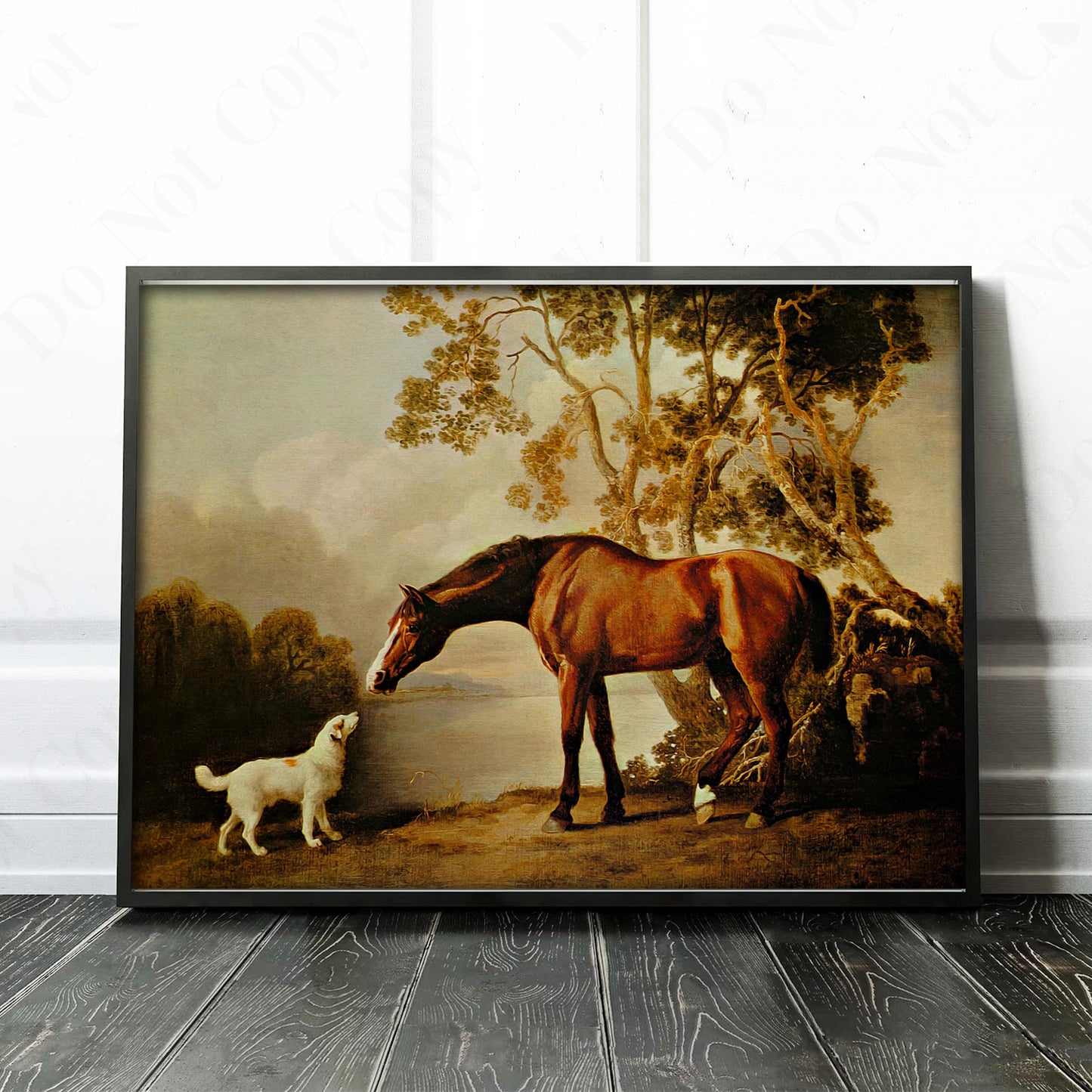 Bay Horse And White Dog Friends