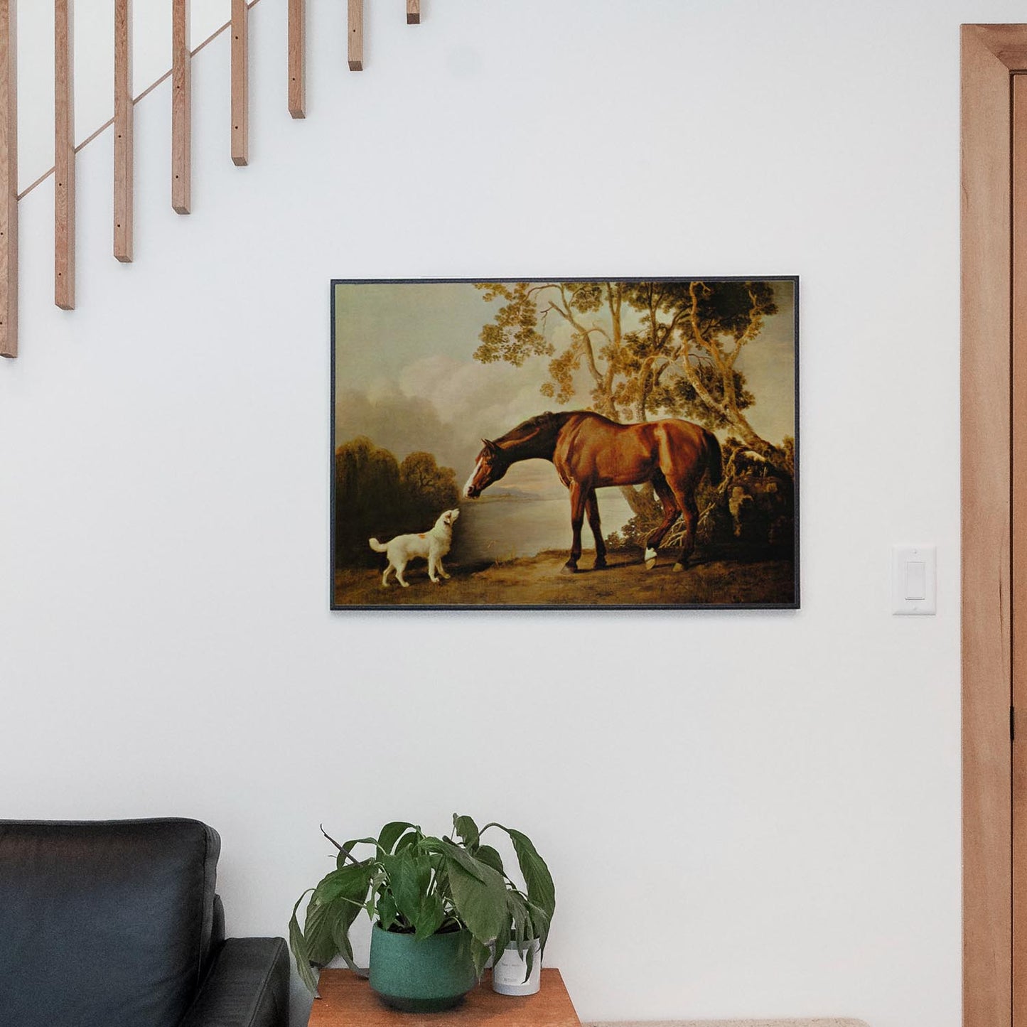Bay Horse And White Dog Friends