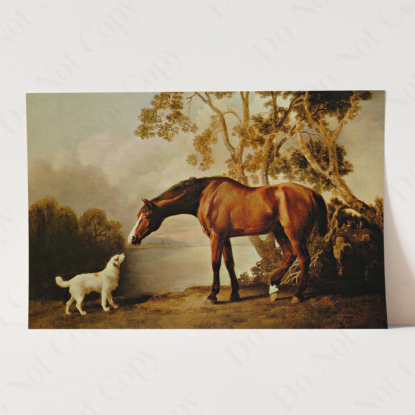 Bay Horse And White Dog Friends
