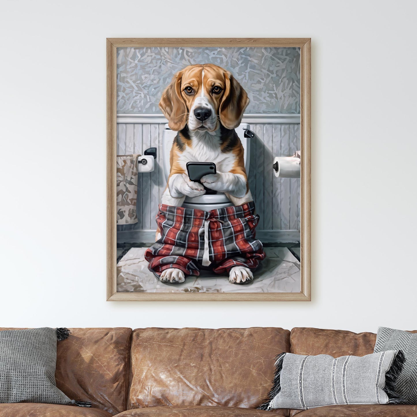 Beagle on Phone on the Toilet