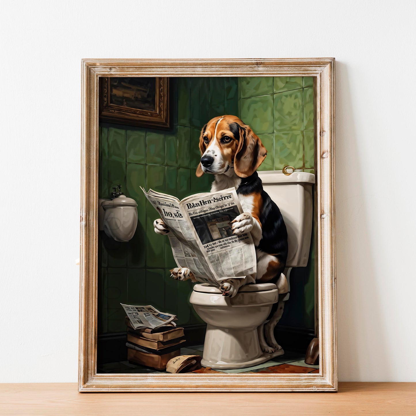 Beagle Reading A Newspaper On The Toilet