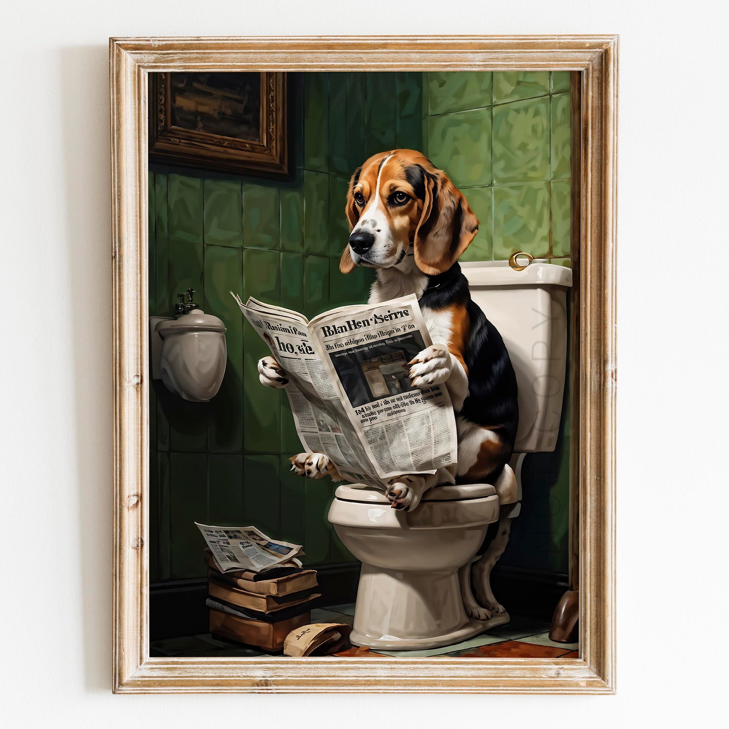 Beagle Reading A Newspaper On The Toilet