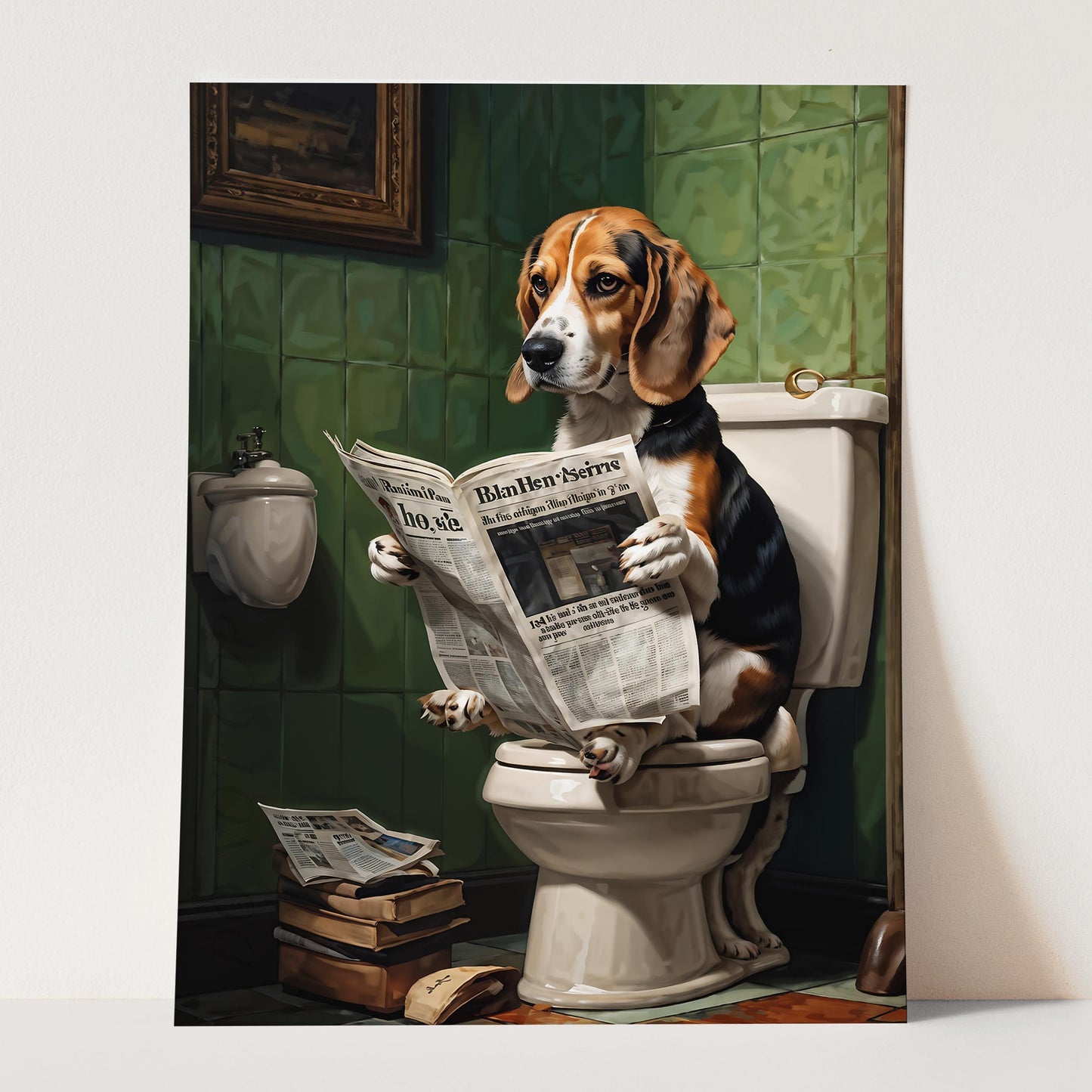 Beagle Reading A Newspaper On The Toilet