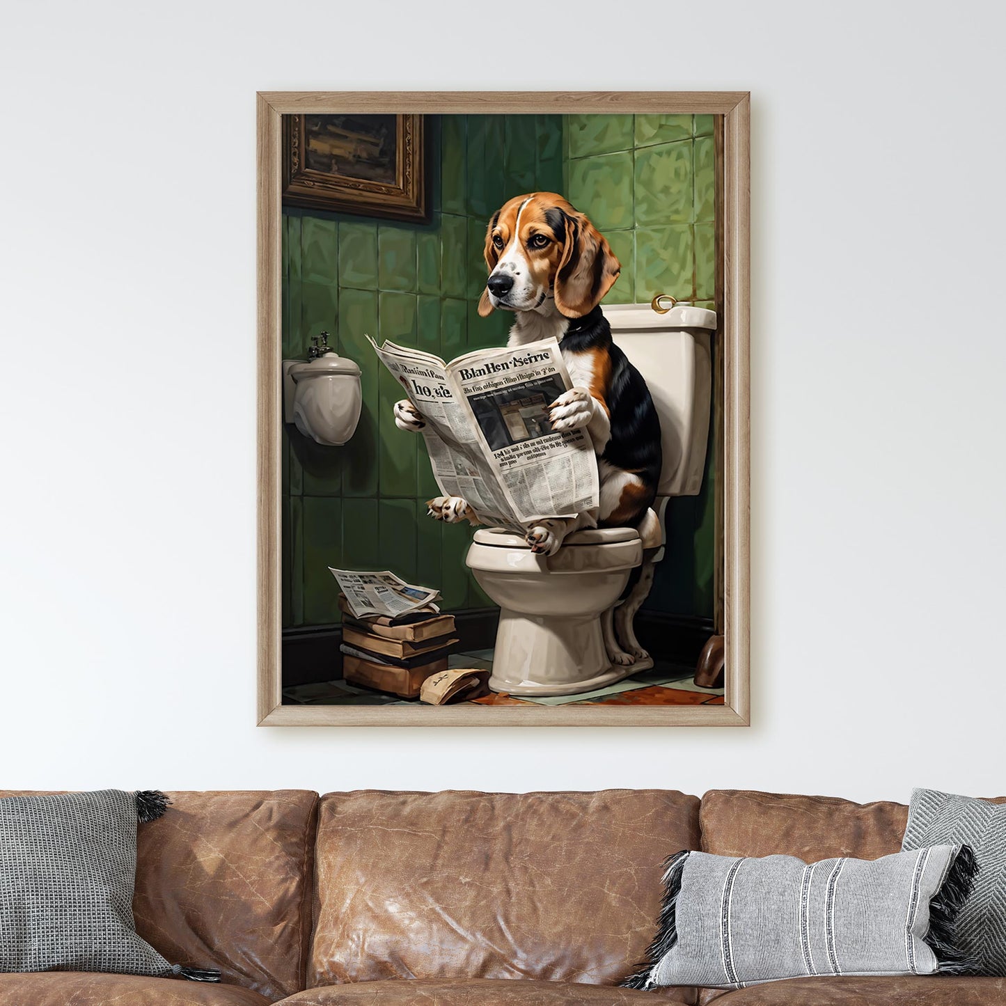 Beagle Reading A Newspaper On The Toilet
